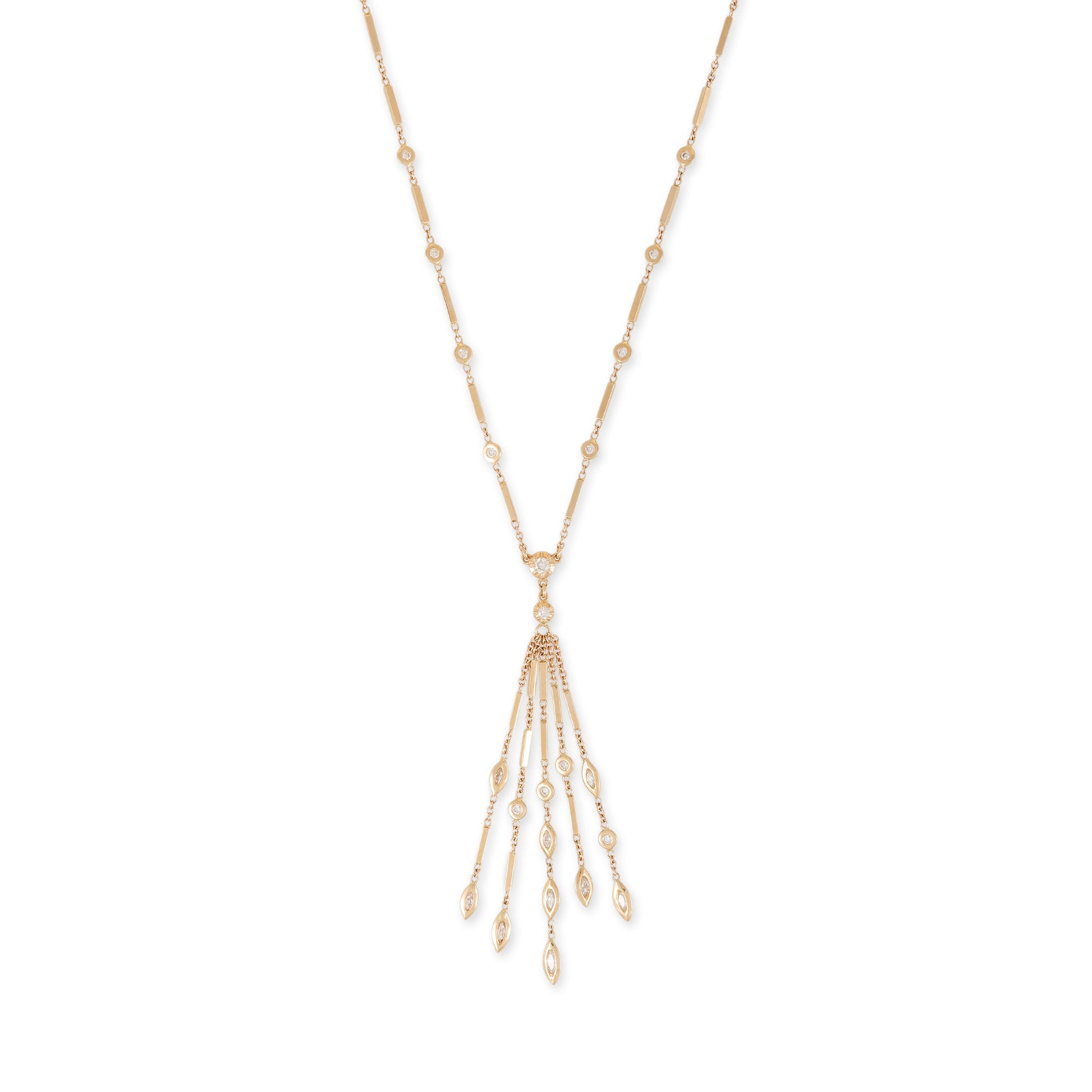 Large Sophia Diamond + Marquise and Round Diamond Tassel Necklace