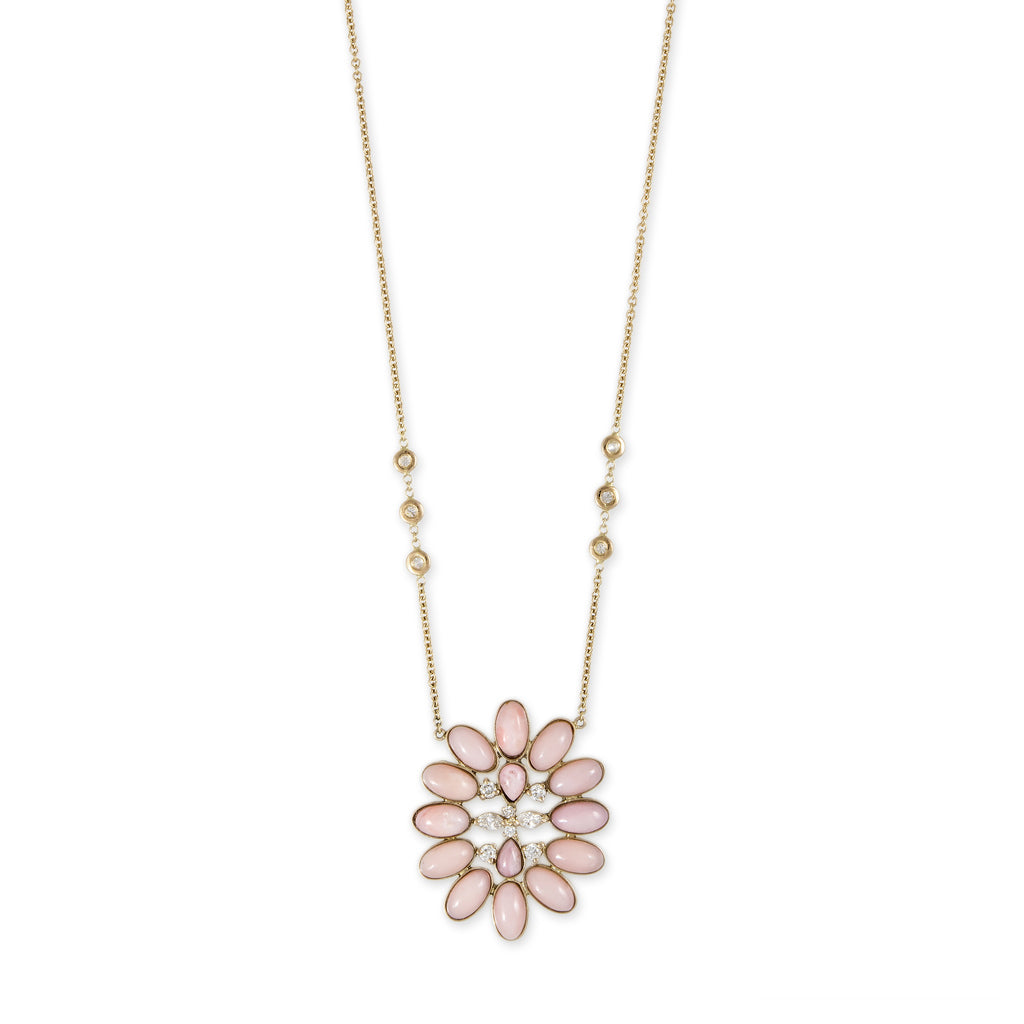DIAMOND + PINK OPAL BLOSSOM NECKLACE