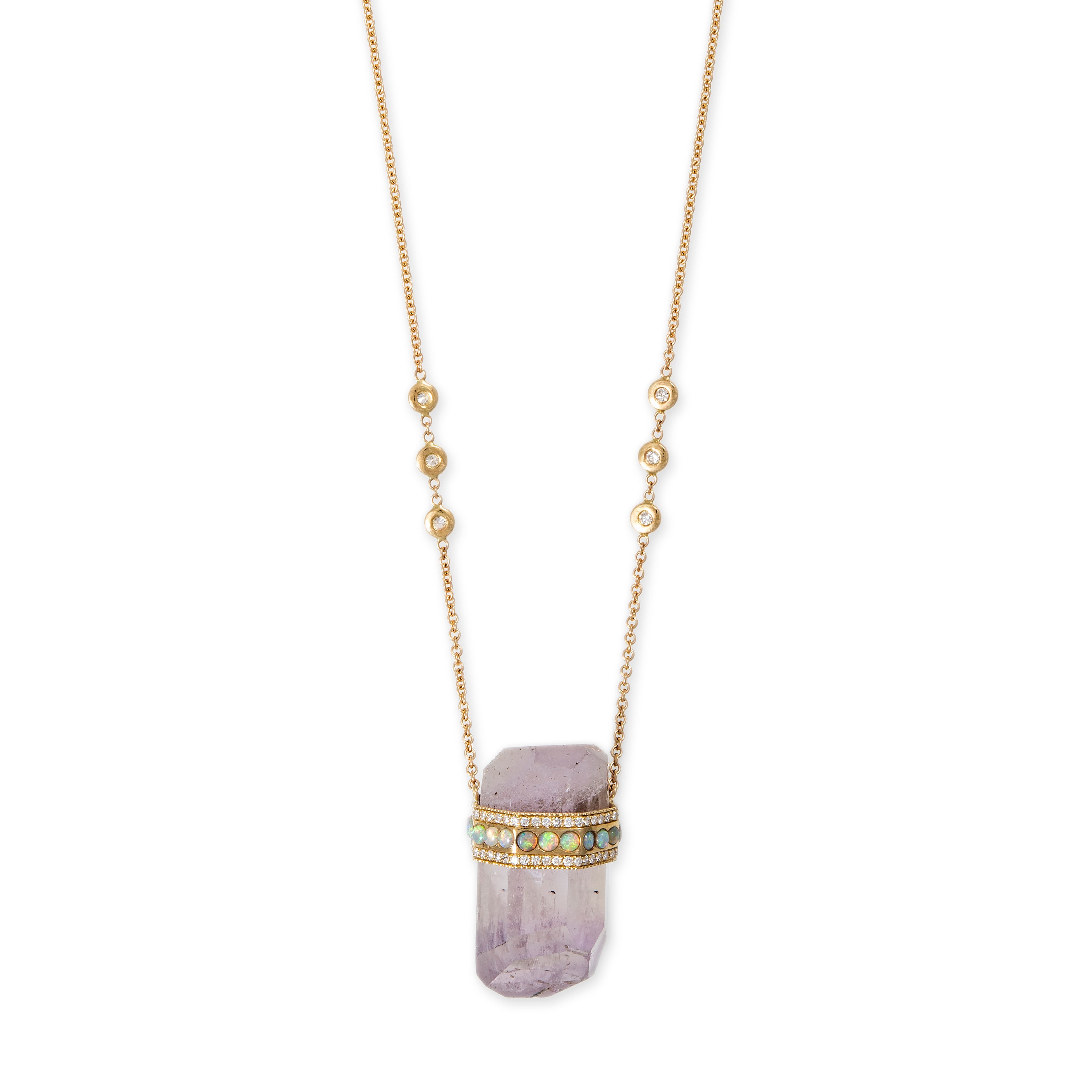 PAVE 14 ROUND OPAL CAP + AMETHYST CRYSTAL NECKLACE