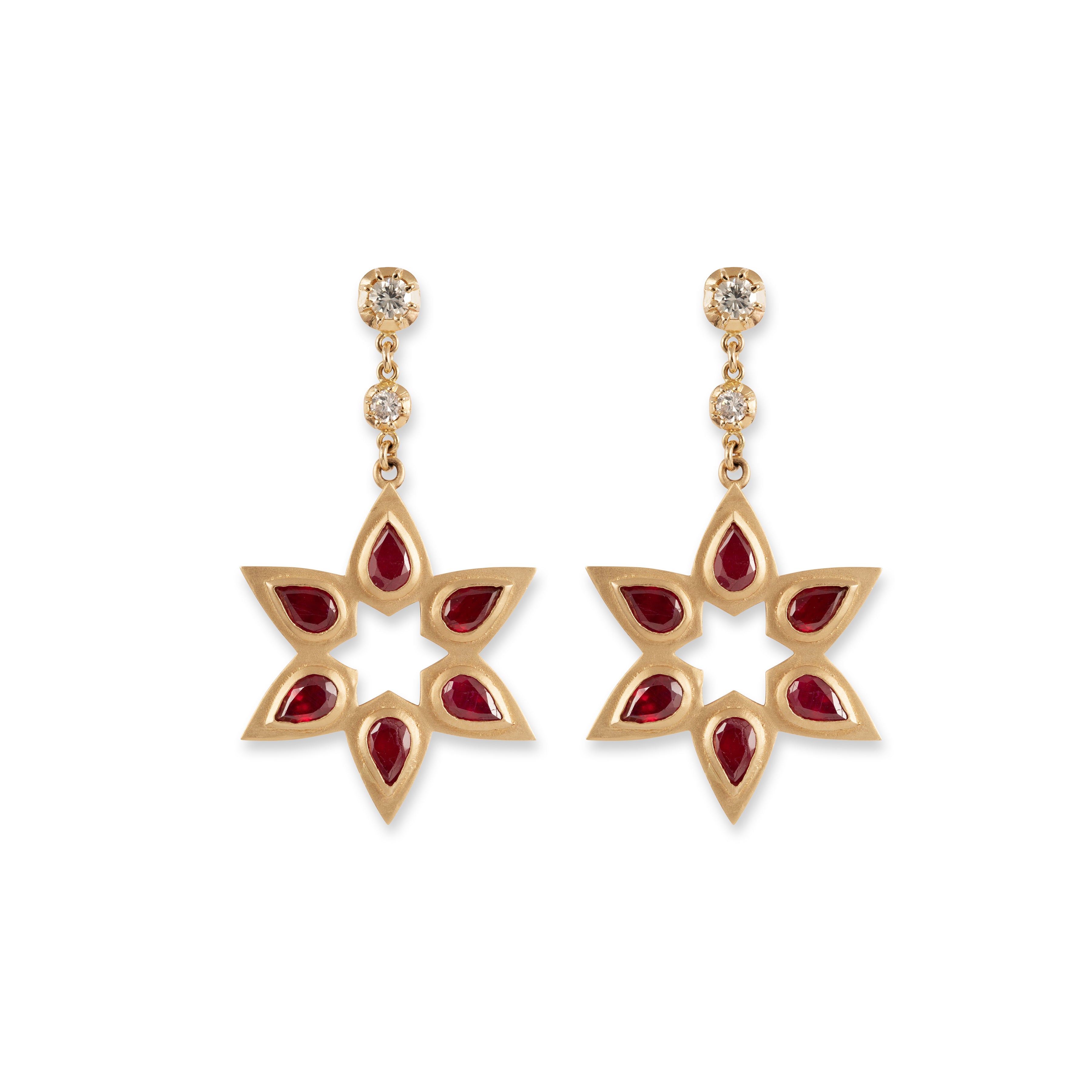 RUBY TEARDROP STAR OF DAVID DROP STUD EARRINGS