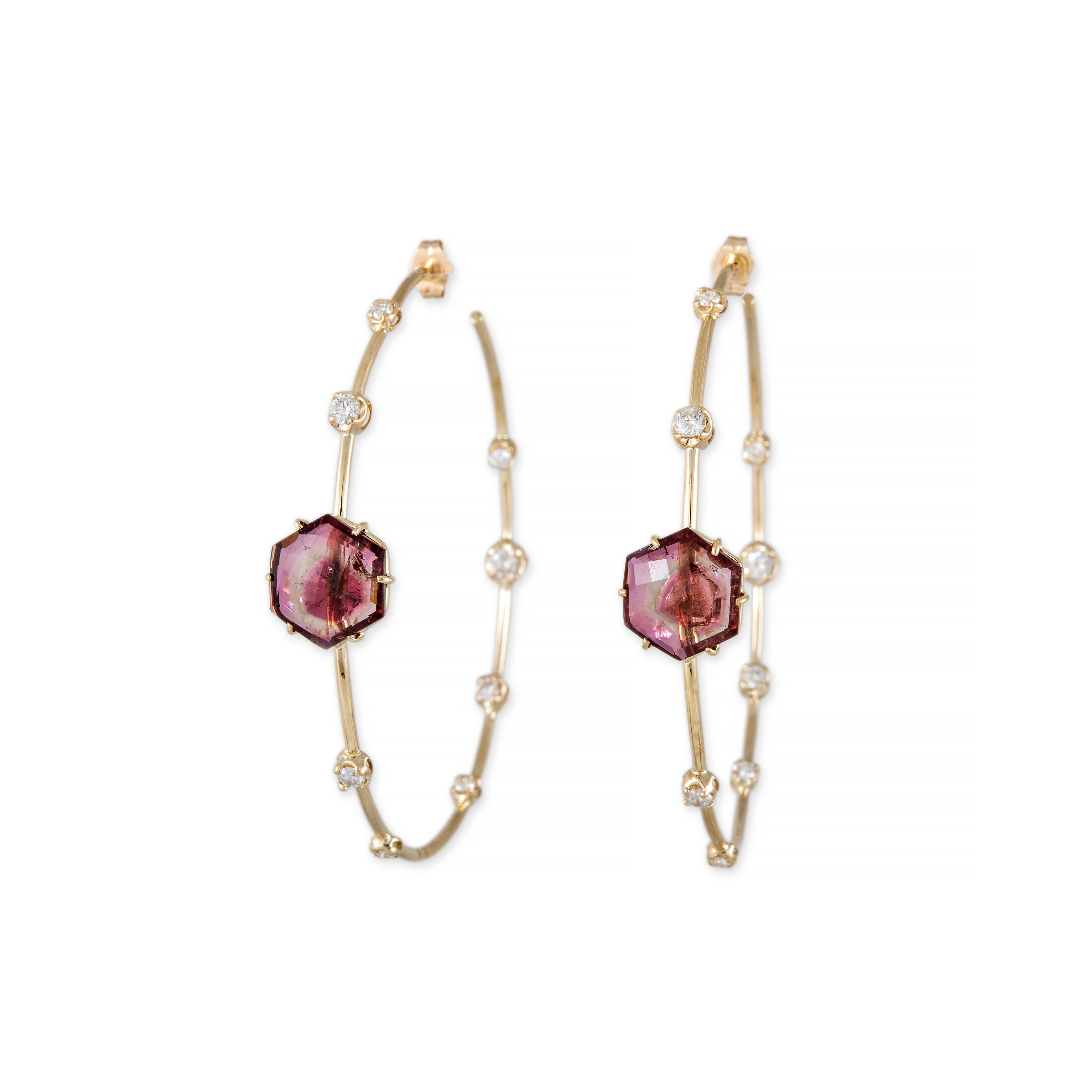 PINK TOURMALINE + GRADUATED DIAMOND SOPHIA HOOPS