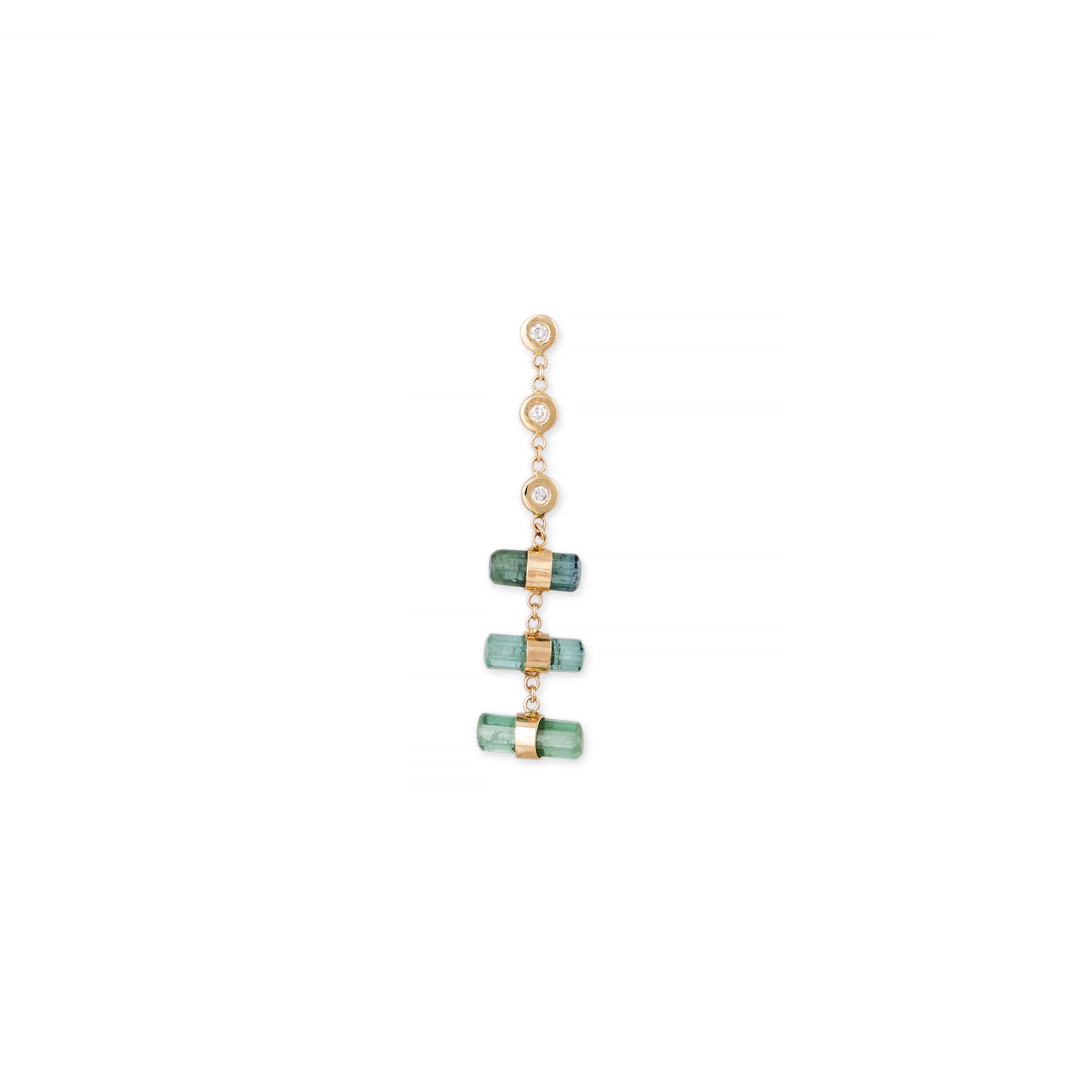 3 DIAMOND GREEN TOURMALINE CRYSTAL BAR STEP STUD