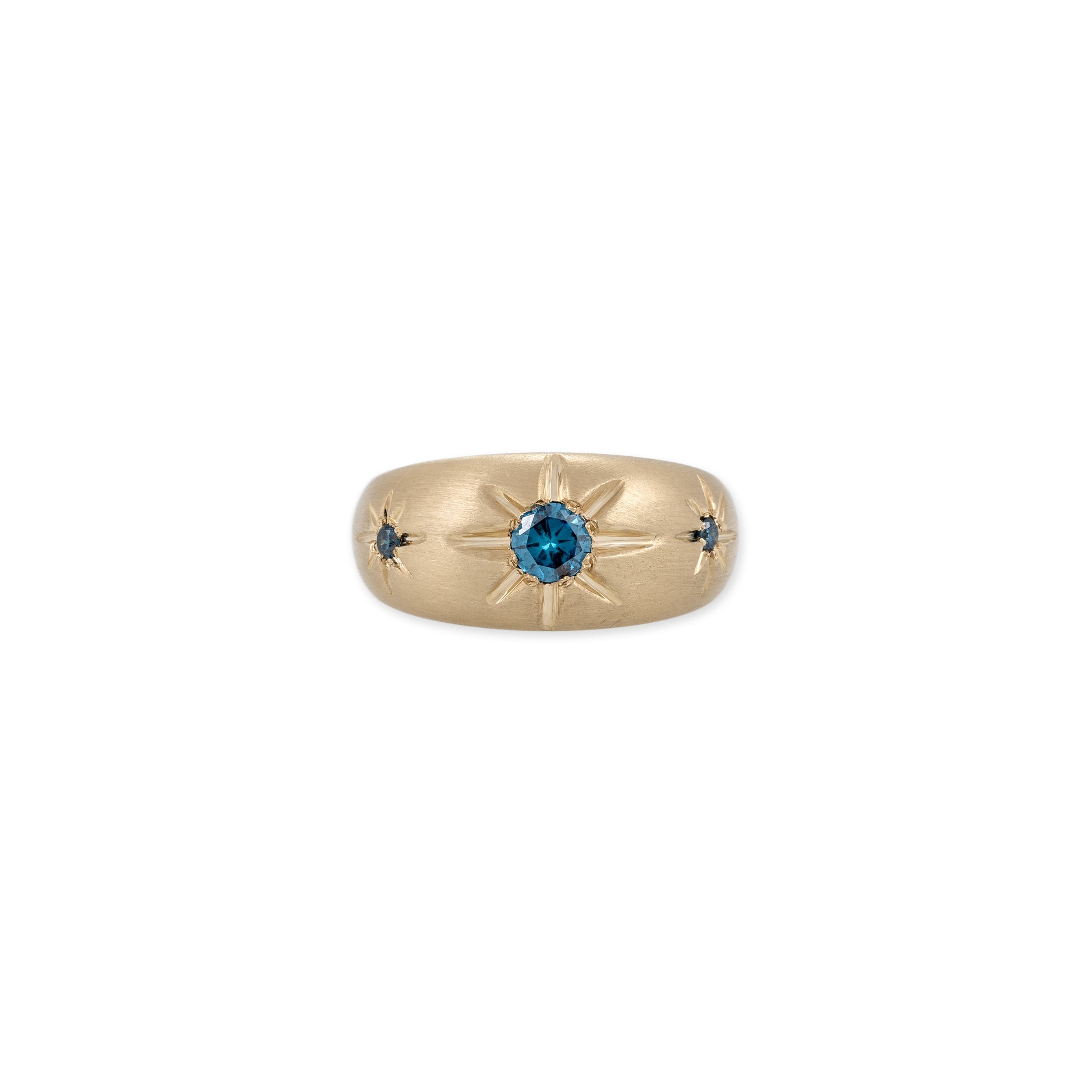 Triple Blue Diamond Starburst Dome Ring