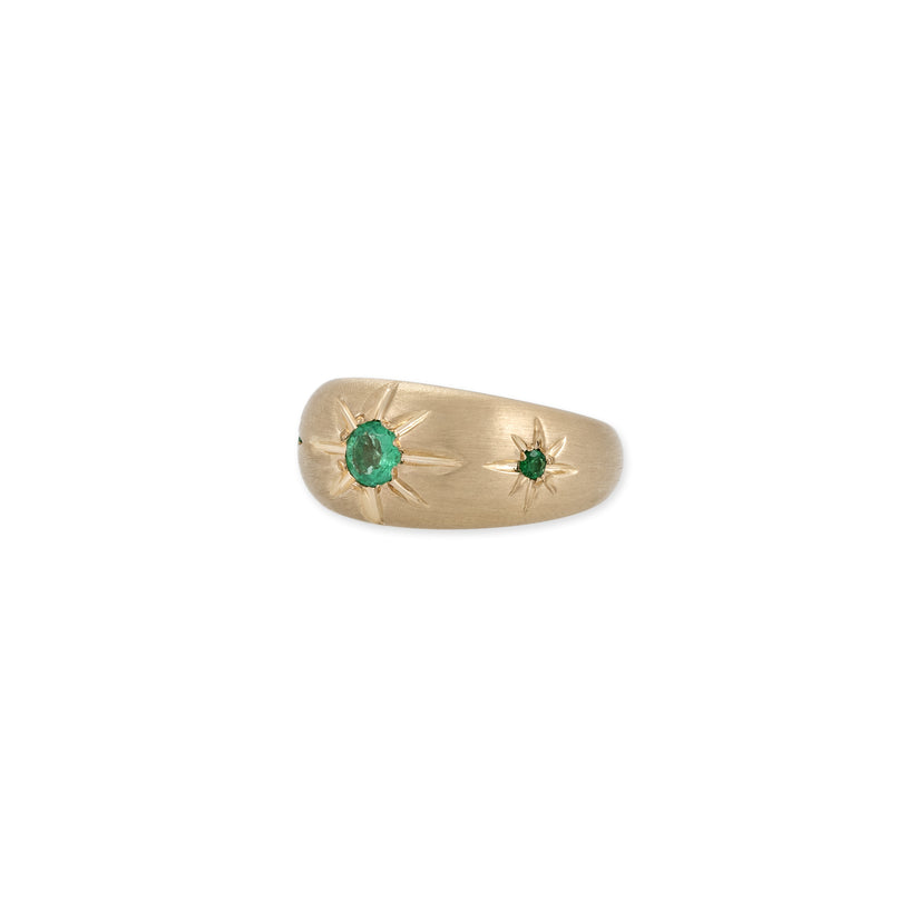 TRIPLE EMERALD STARBURST DOME RING