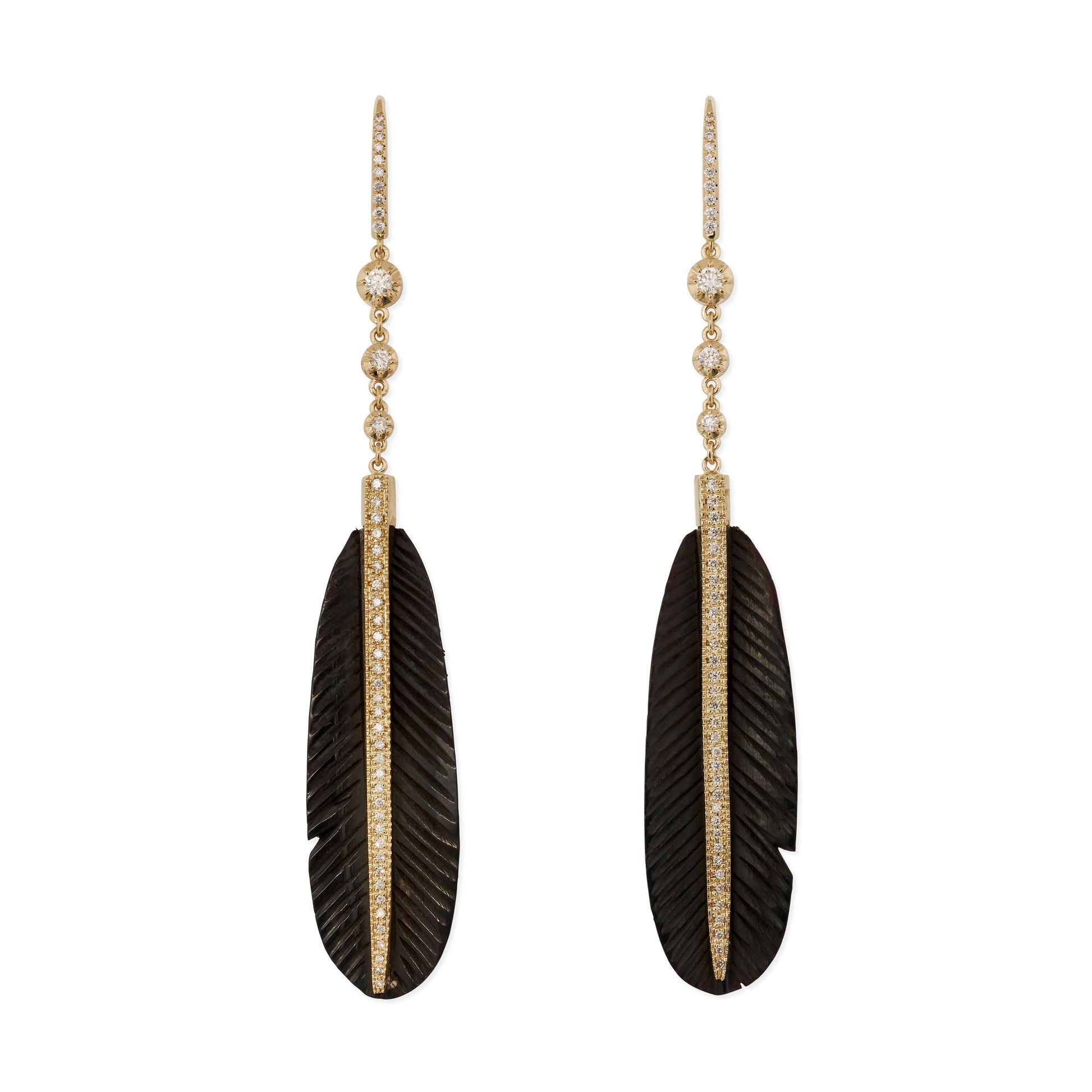 3 Sophia Diamond + Pave Black Horn Feather Earrings