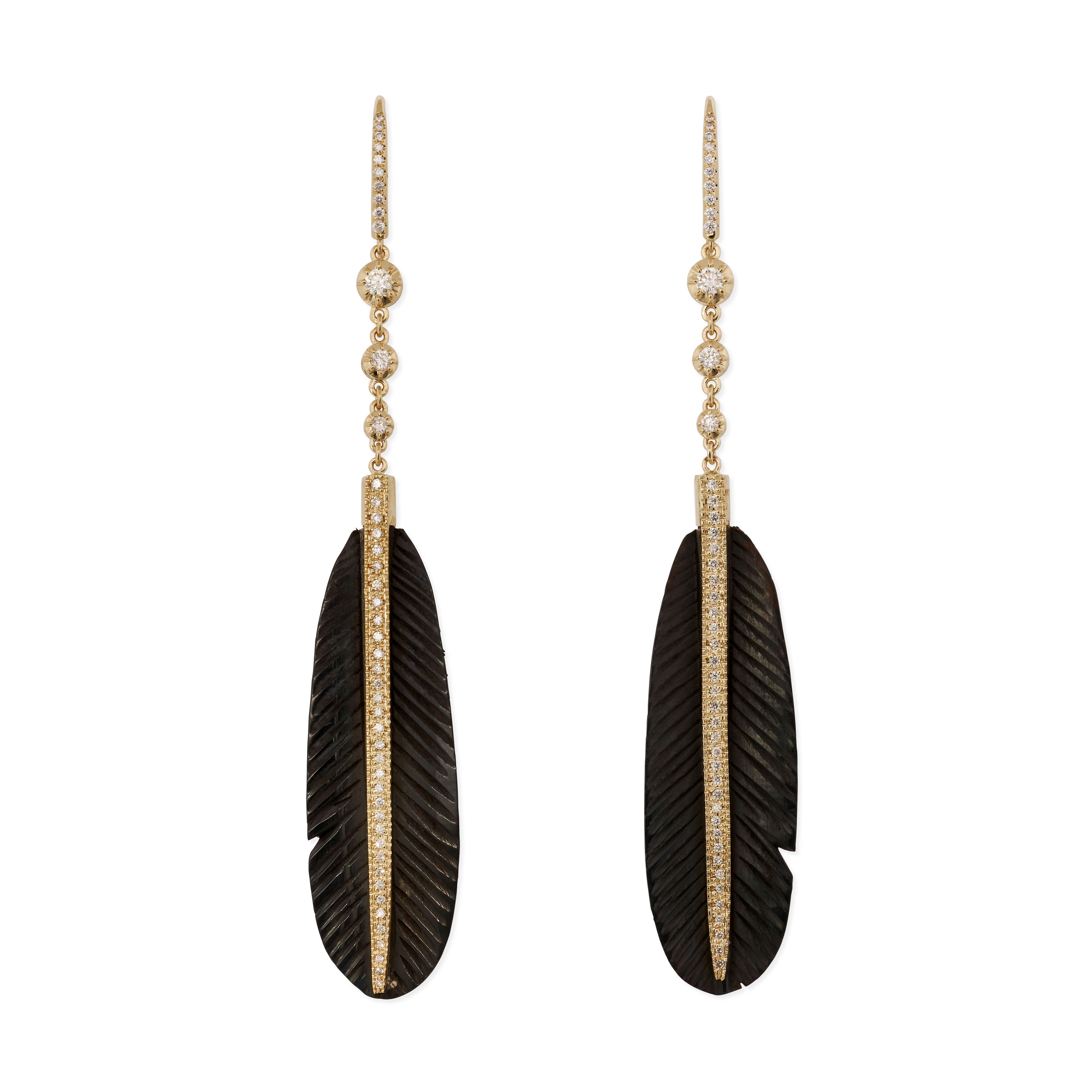 3 Sophia Diamond + Pave Black Horn Feather Earrings