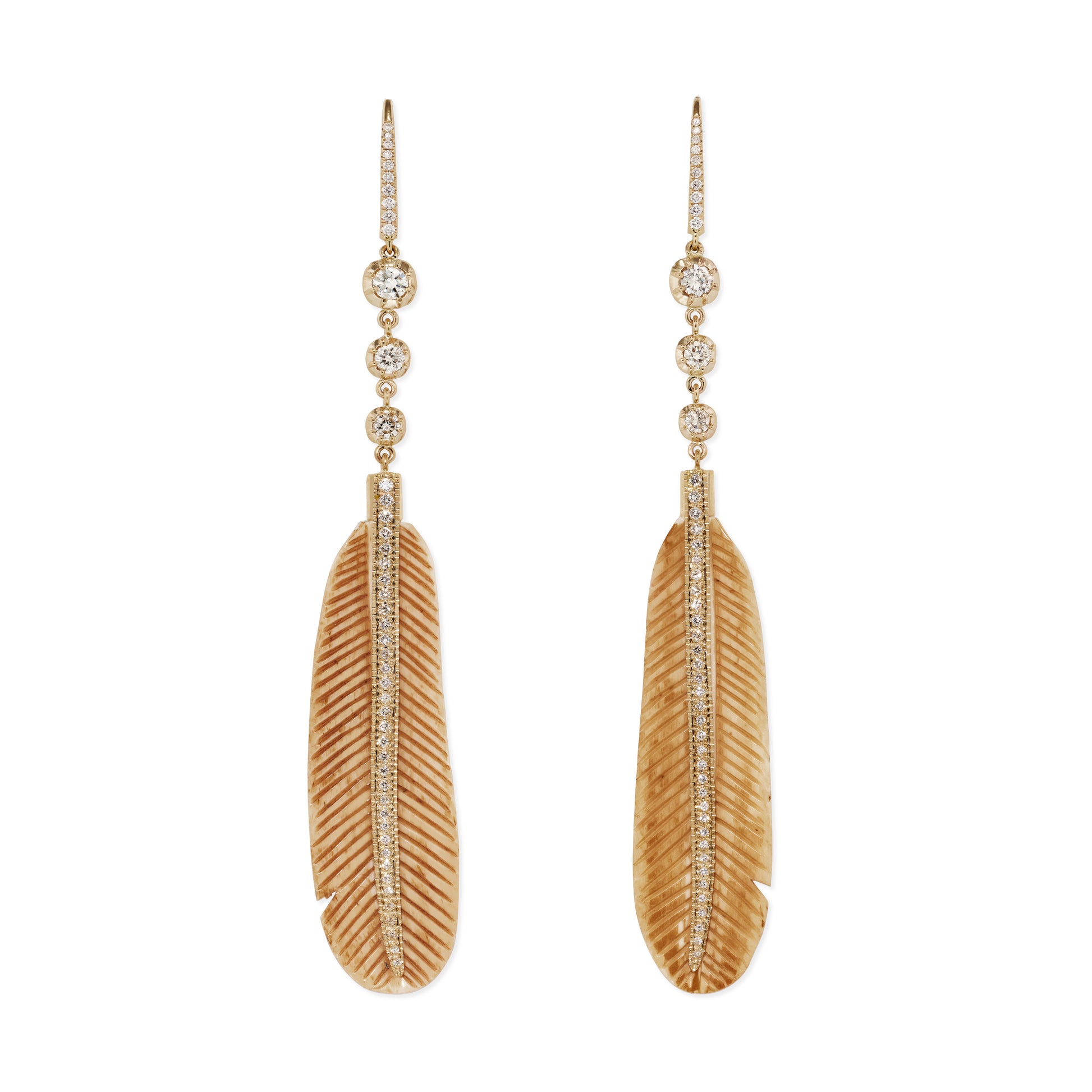 3 Sophia Diamond + Pave Natural Bone Feather Earrings