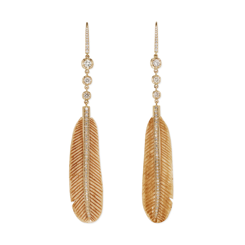 3 Sophia Diamond + Pave Natural Bone Feather Earrings