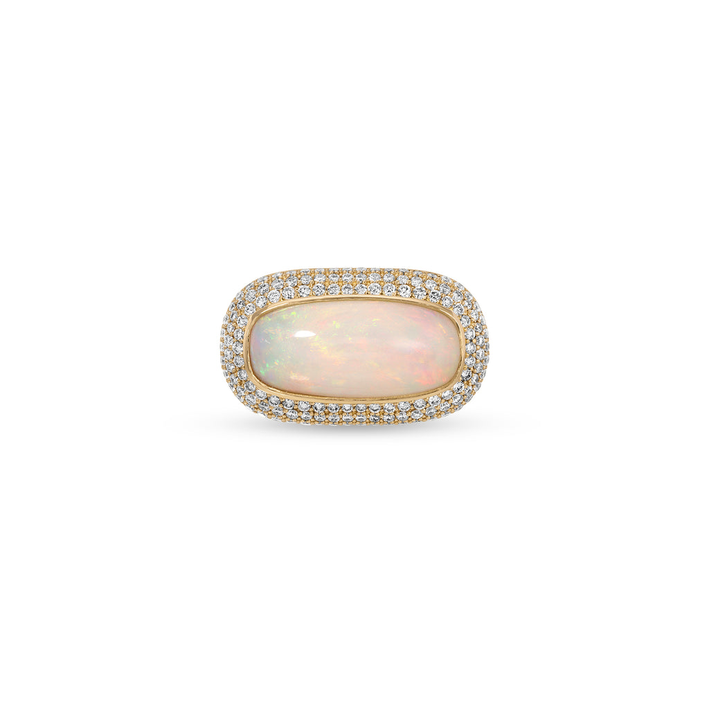 Long Opal Sideways Ring with Pavé Diamonds
