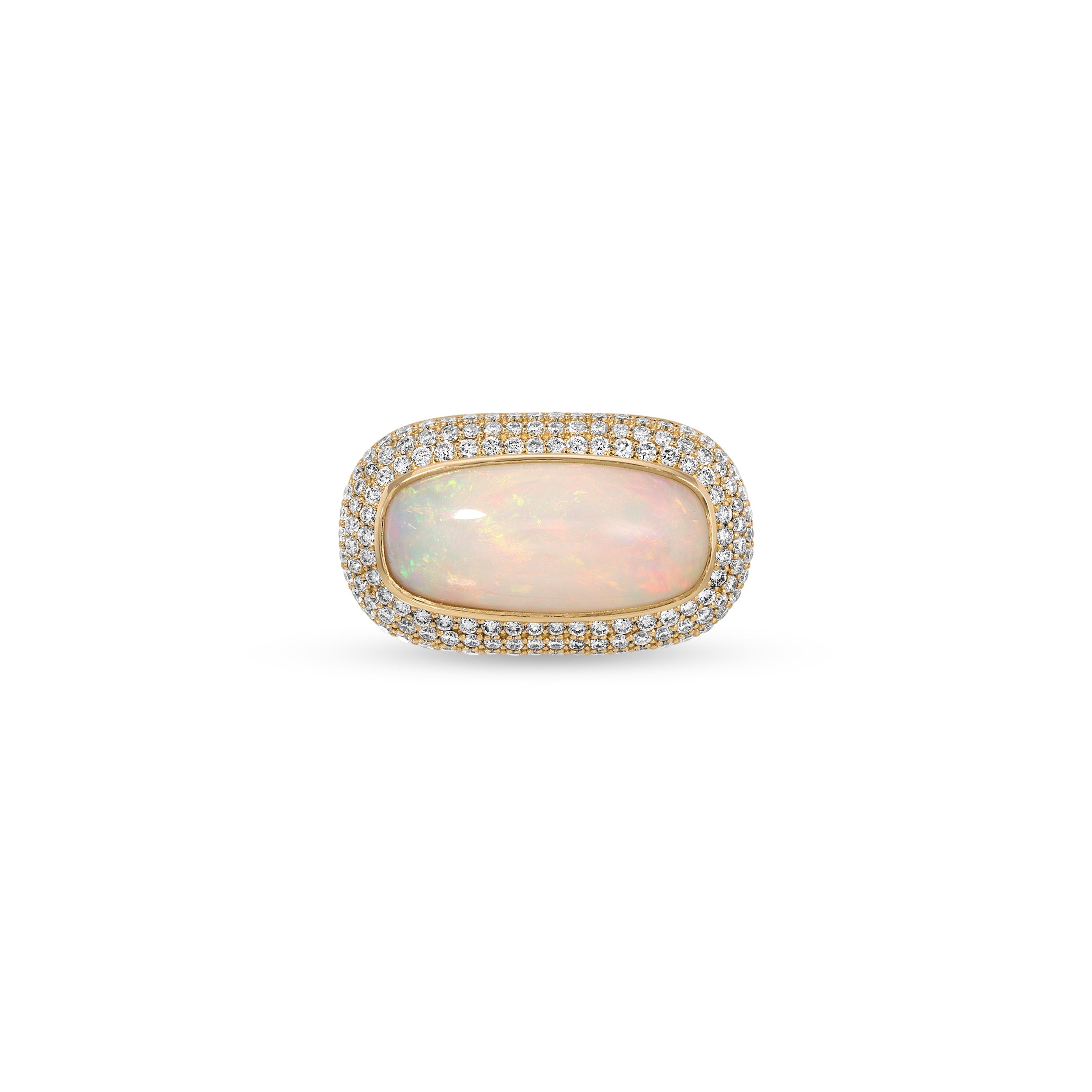 Long Opal Sideways Ring with Pavé Diamonds