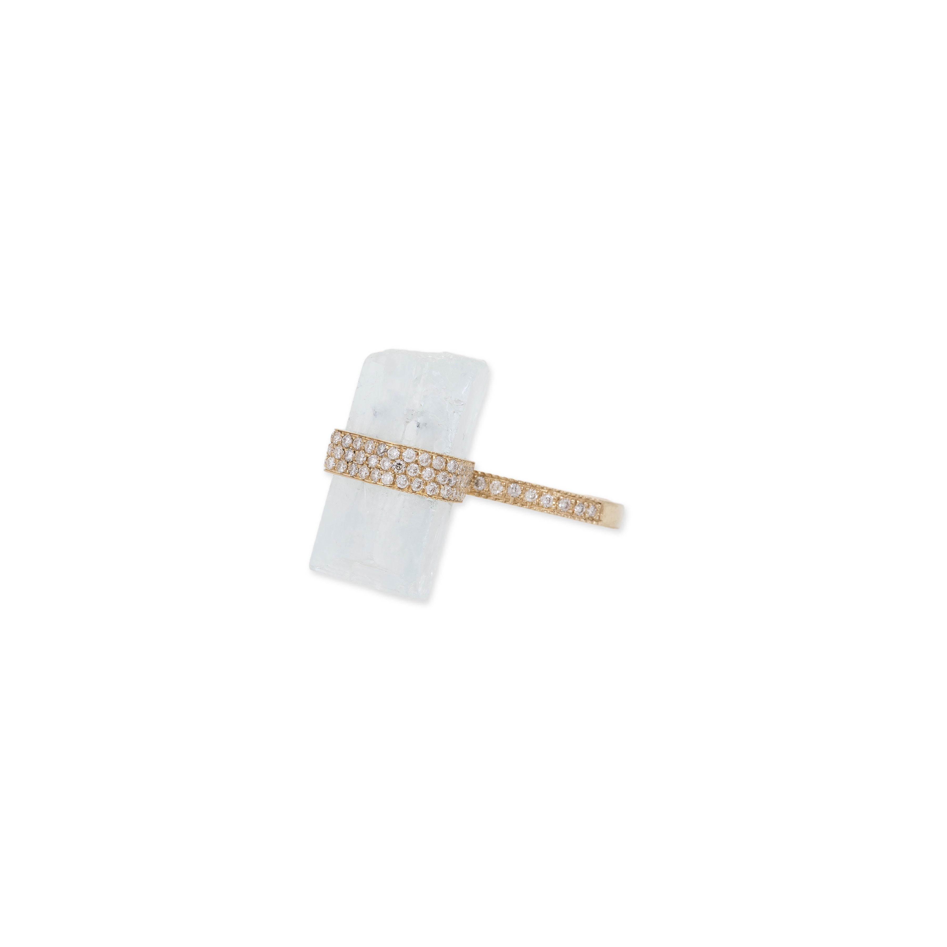 Pave Diamond Raw Aquamarine Ring