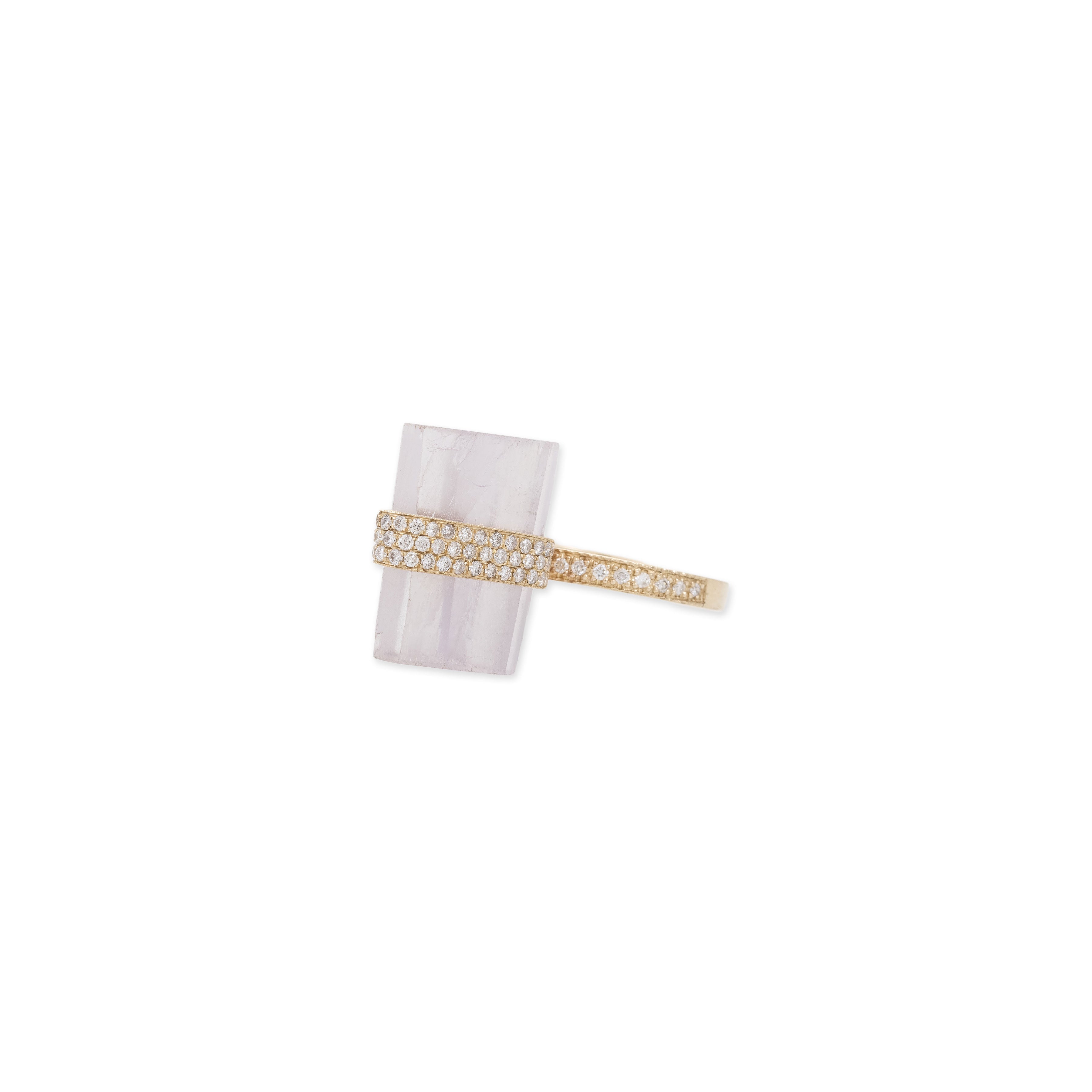 Pave Diamond Raw Kunzite Ring