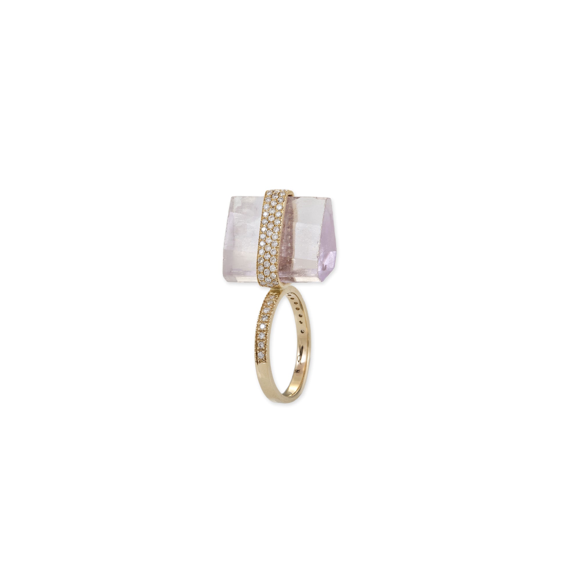 Pave Diamond Raw Kunzite Ring