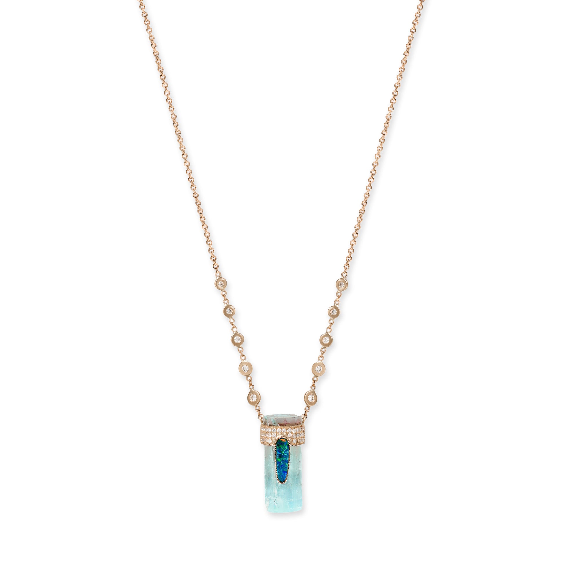 Pave Opal Cap + Aquamarine Crystal Necklace
