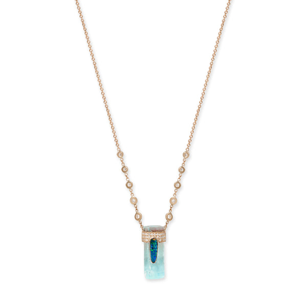 Pave Opal Cap + Aquamarine Crystal Necklace – Jacquie Aiche