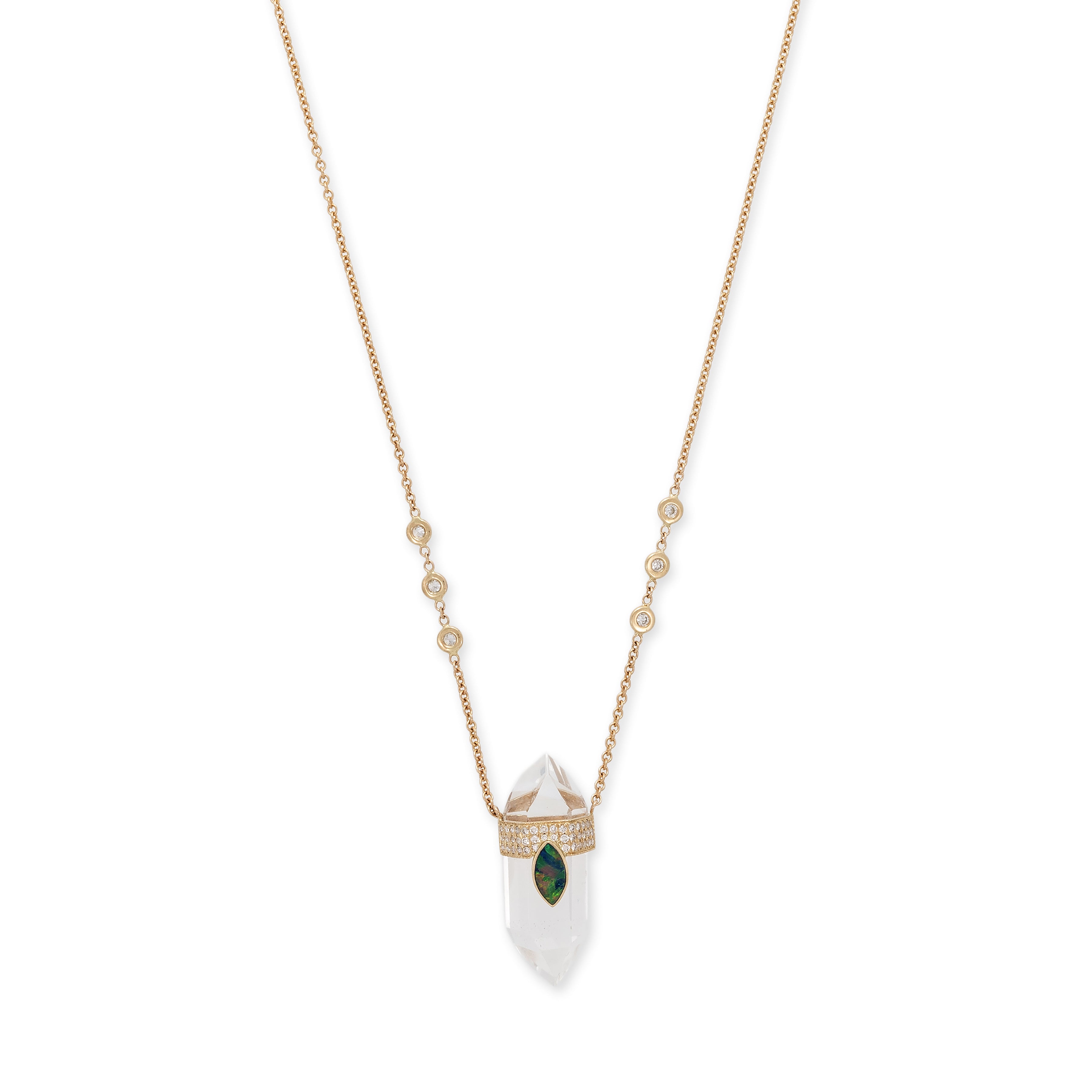 PAVE OPAL MARQUISE CAP + CLEAR QUARTZ CRYSTAL NECKLACE