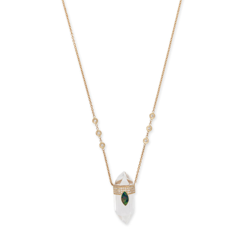 PAVE OPAL MARQUISE CAP + CLEAR QUARTZ CRYSTAL NECKLACE