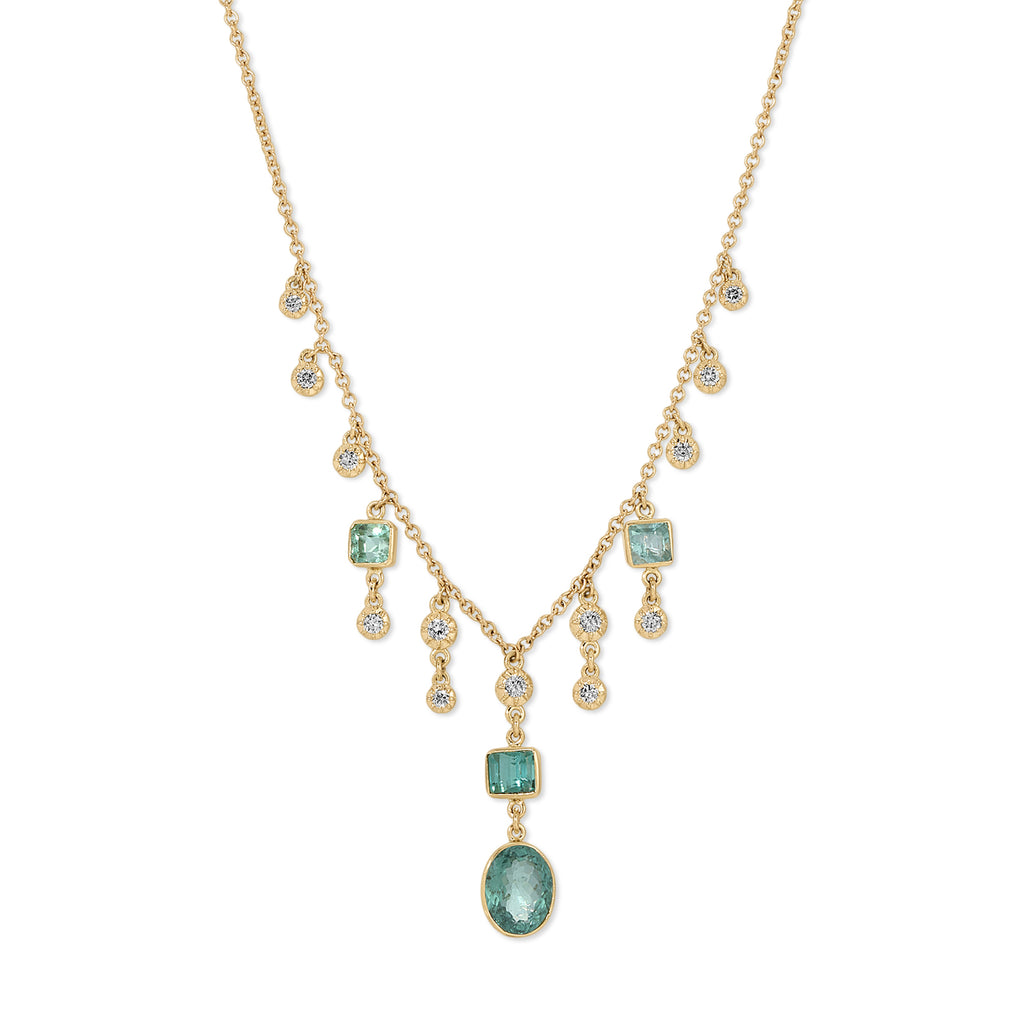 Multi Shape Green Tourmaline Shower + Sophia Diamond Shaker Necklace