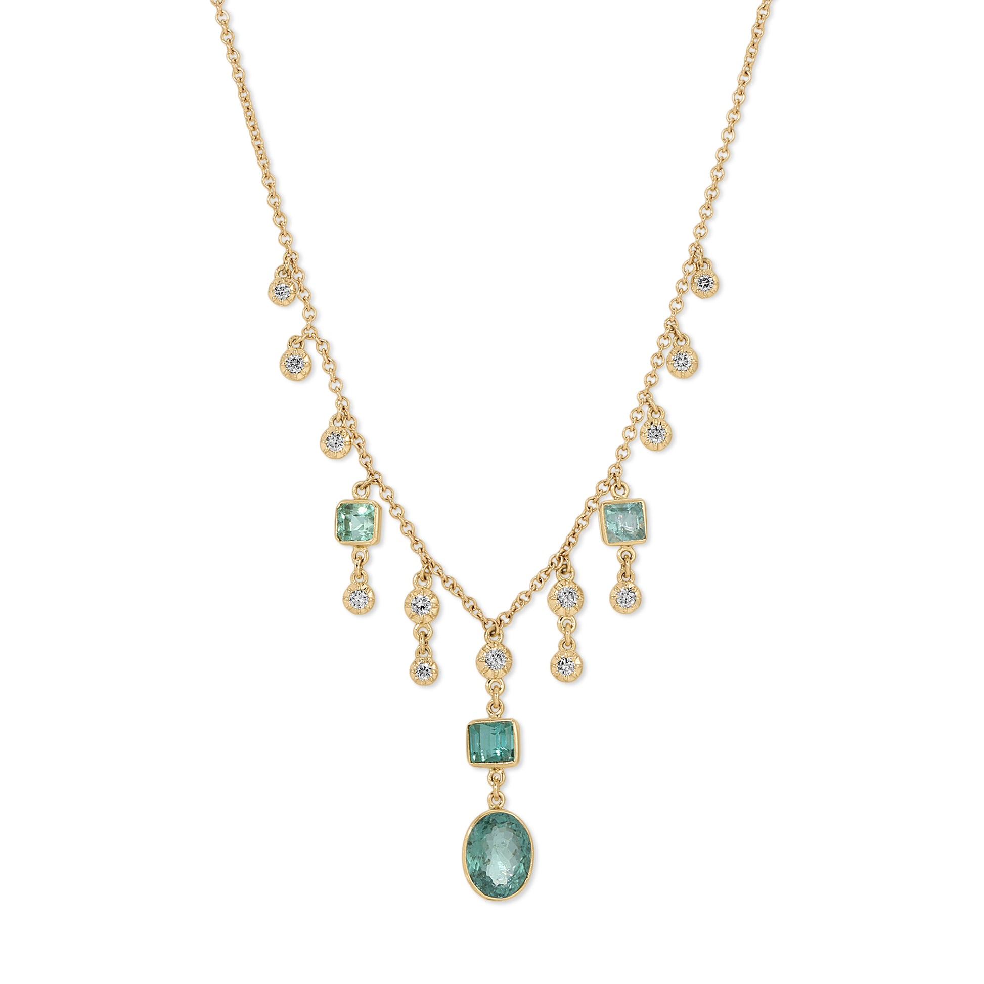 Multi Shape Green Tourmaline Shower + Sophia Diamond Shaker Necklace