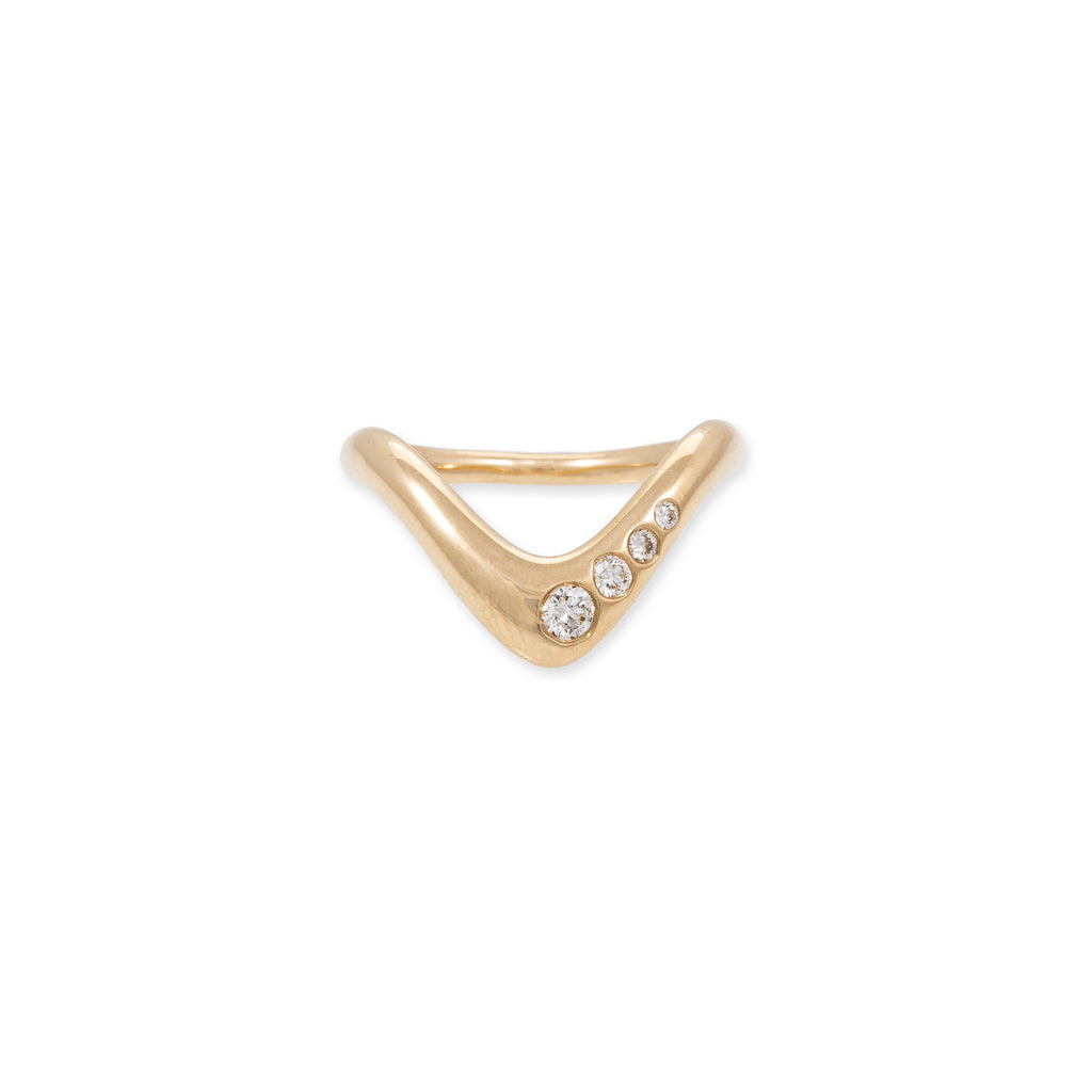 Large 4 Diamond V Wave Ring