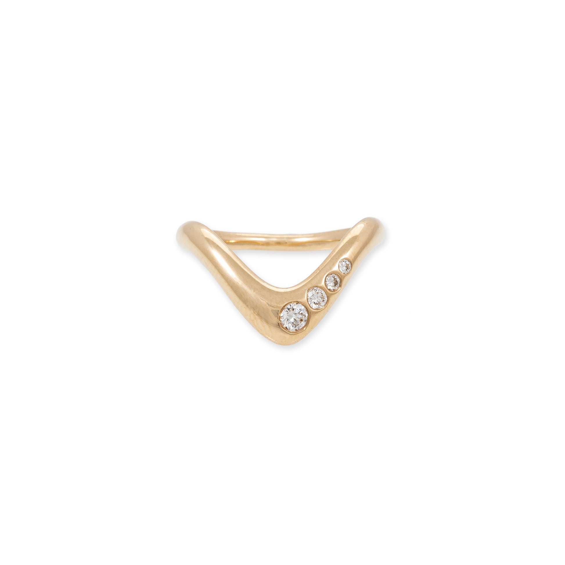 Large 4 Diamond V Wave Ring