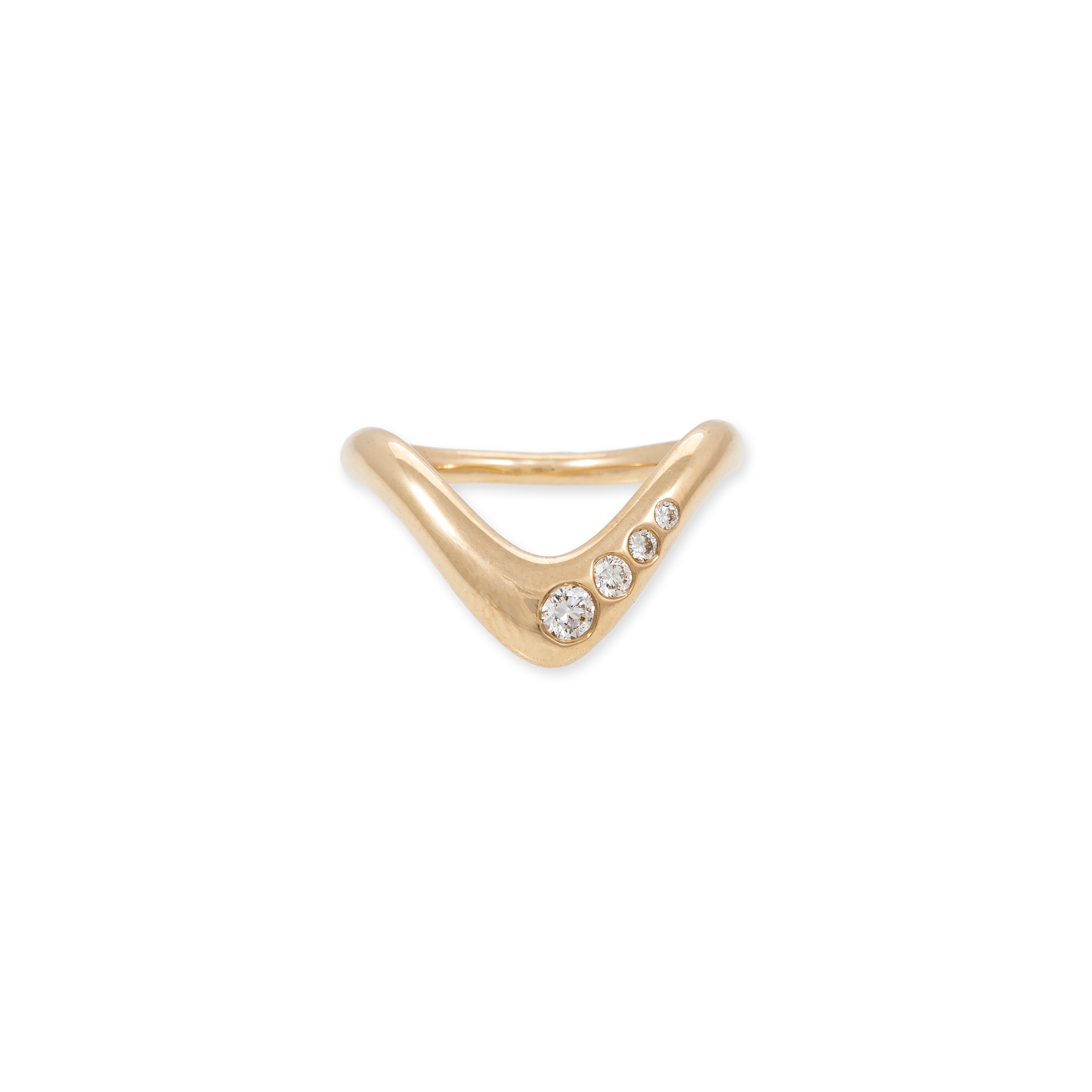 Large 4 Diamond V Wave Ring