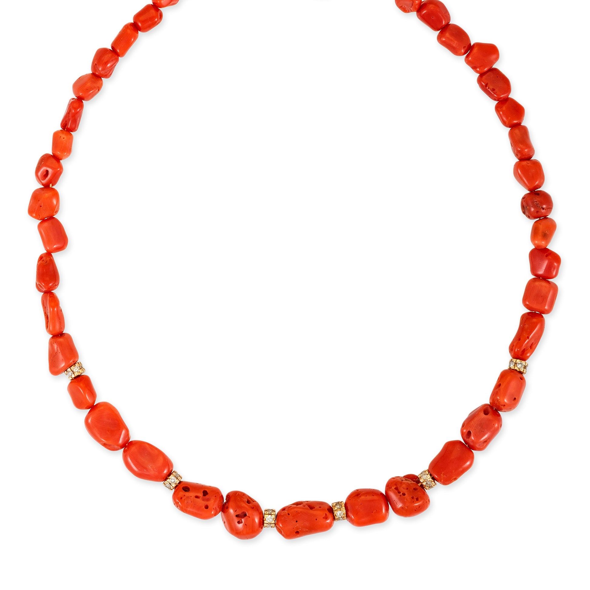 Pave Diamond Rondelles On Coral Beaded Necklace