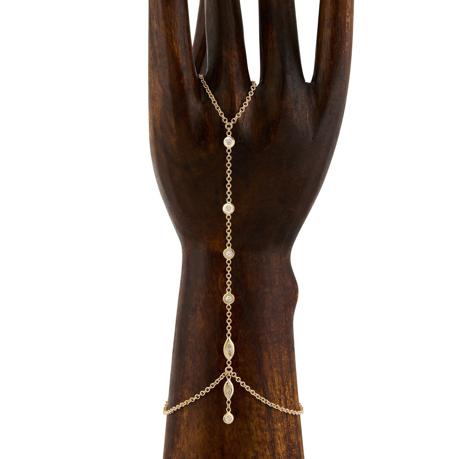 Round + Marquise Diamond Finger Bracelet With Dangle