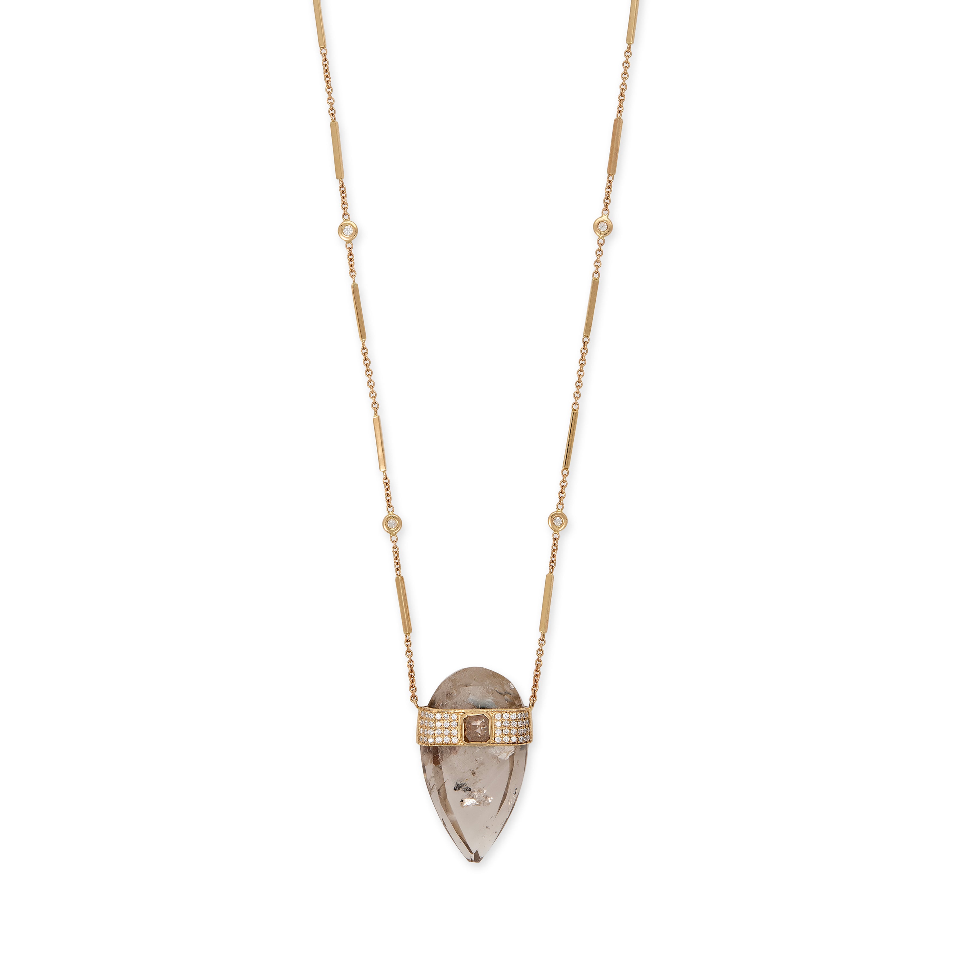 PAVE RAW DIAMOND SQUARE CAP + TEARDROP PHANTOM QUARTZ NECKLACE