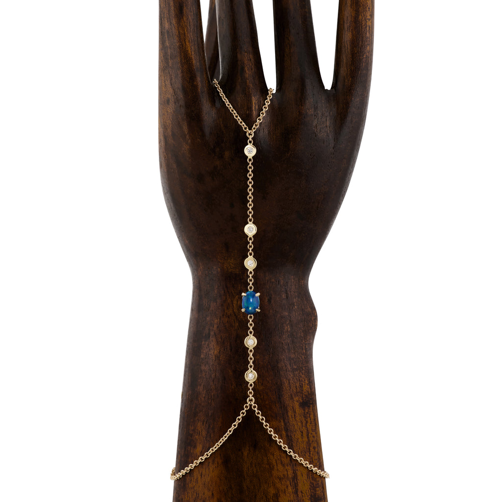 5 Diamond + Blue Opal Oval Finger Bracelet