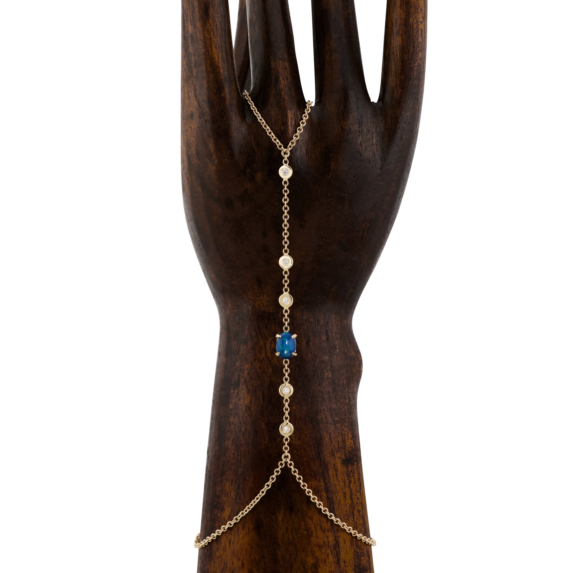 5 Diamond + Blue Opal Oval Finger Bracelet