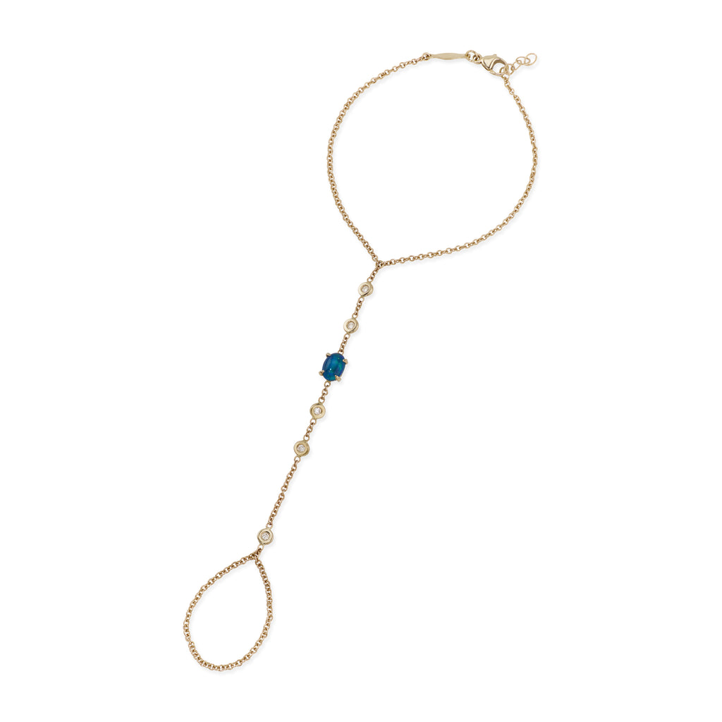 5 Diamond + Blue Opal Oval Finger Bracelet