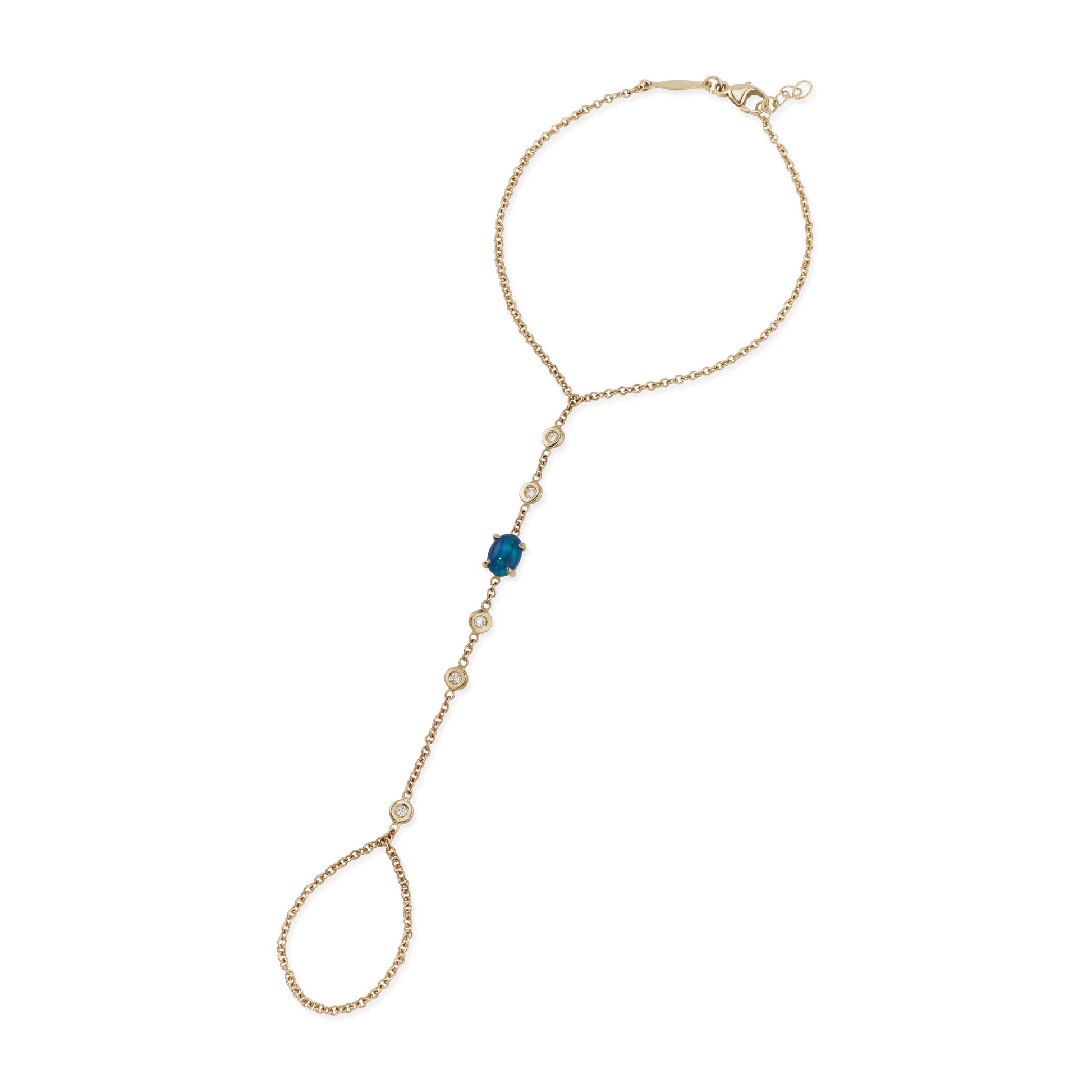 5 Diamond + Blue Opal Oval Finger Bracelet