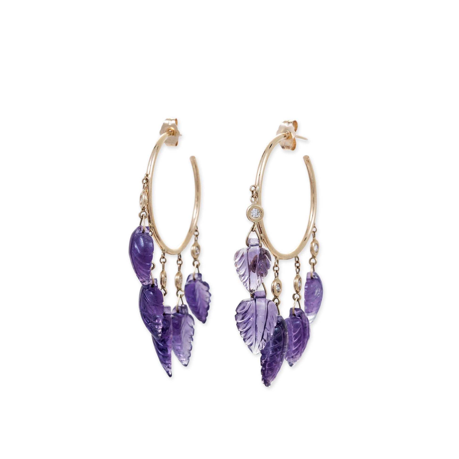 5 DIAMOND AMETHYST LEAF SHAKER HOOPS