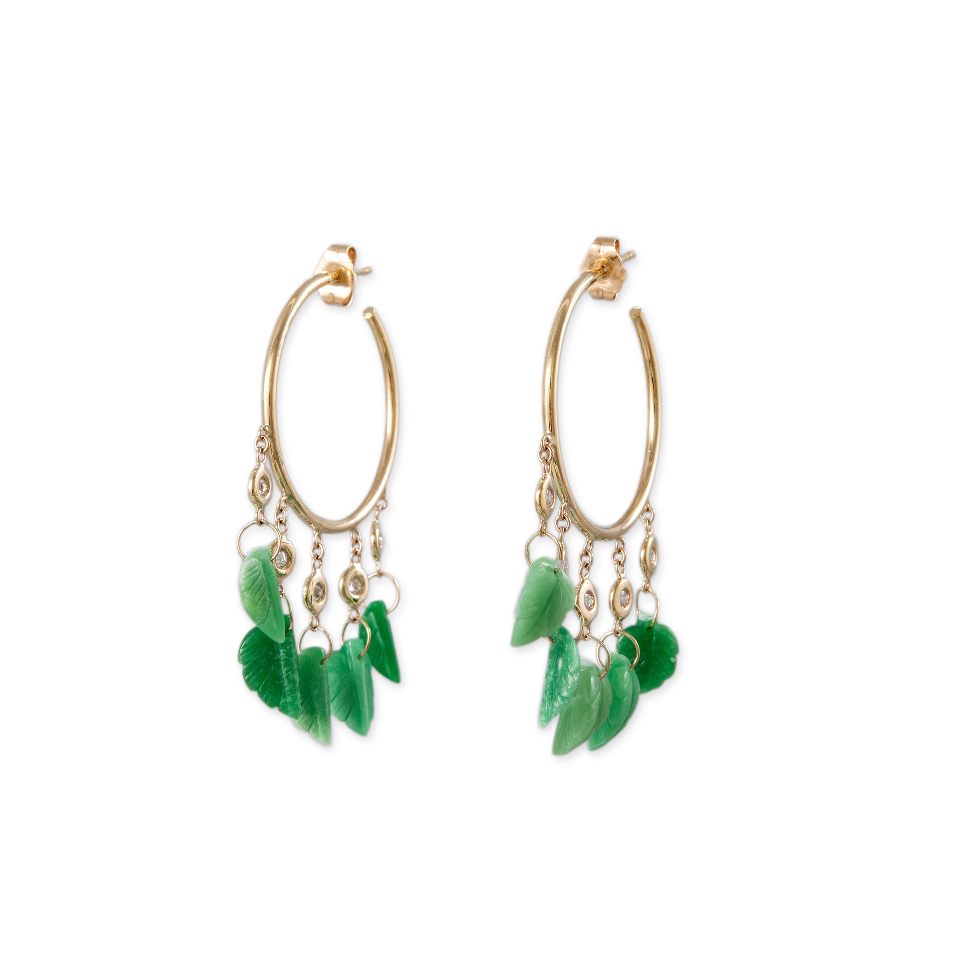 5 DIAMOND CHRYSOPRASE LEAF SHAKER HOOPS