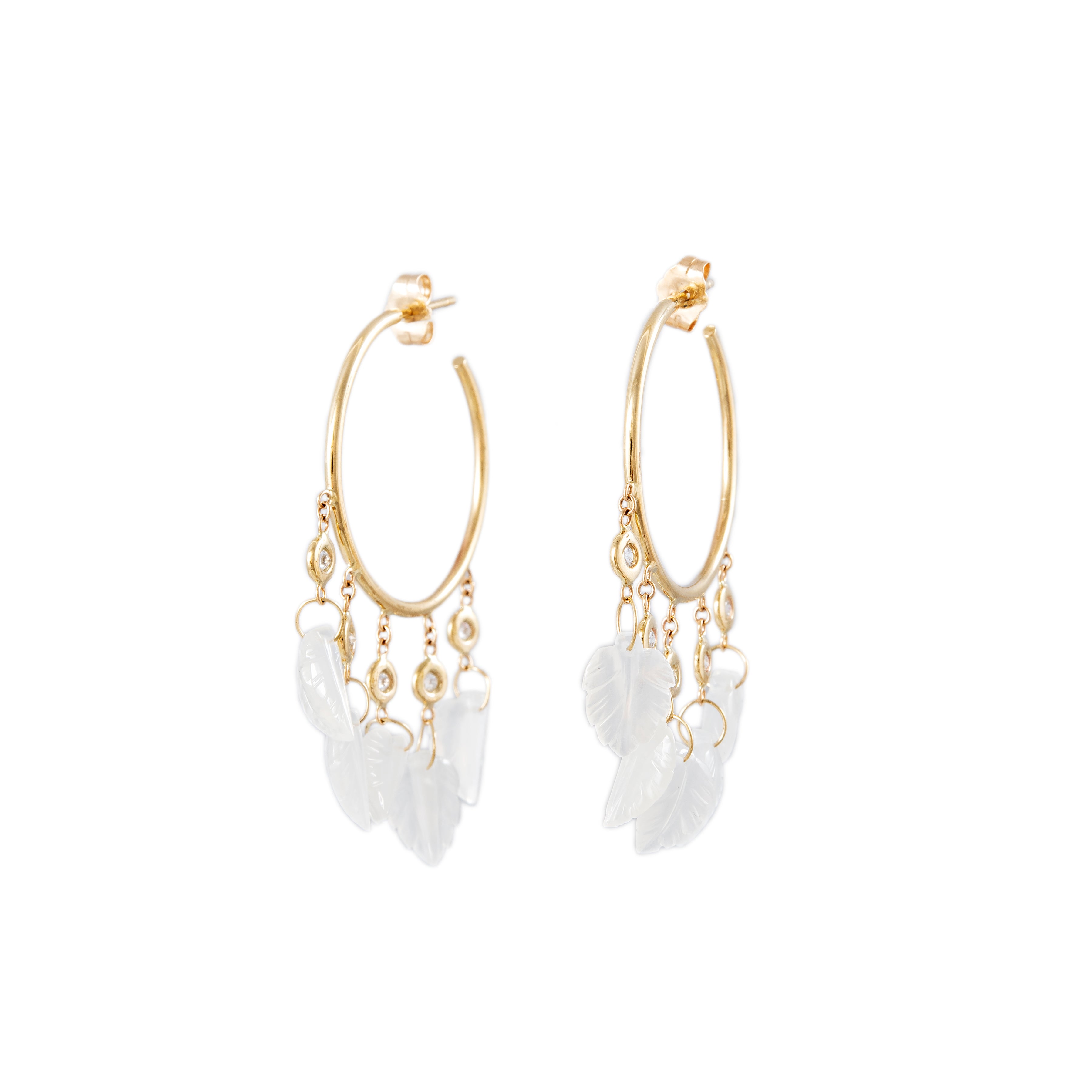 5 Diamond Moonstone Leaf Shaker Hoops
