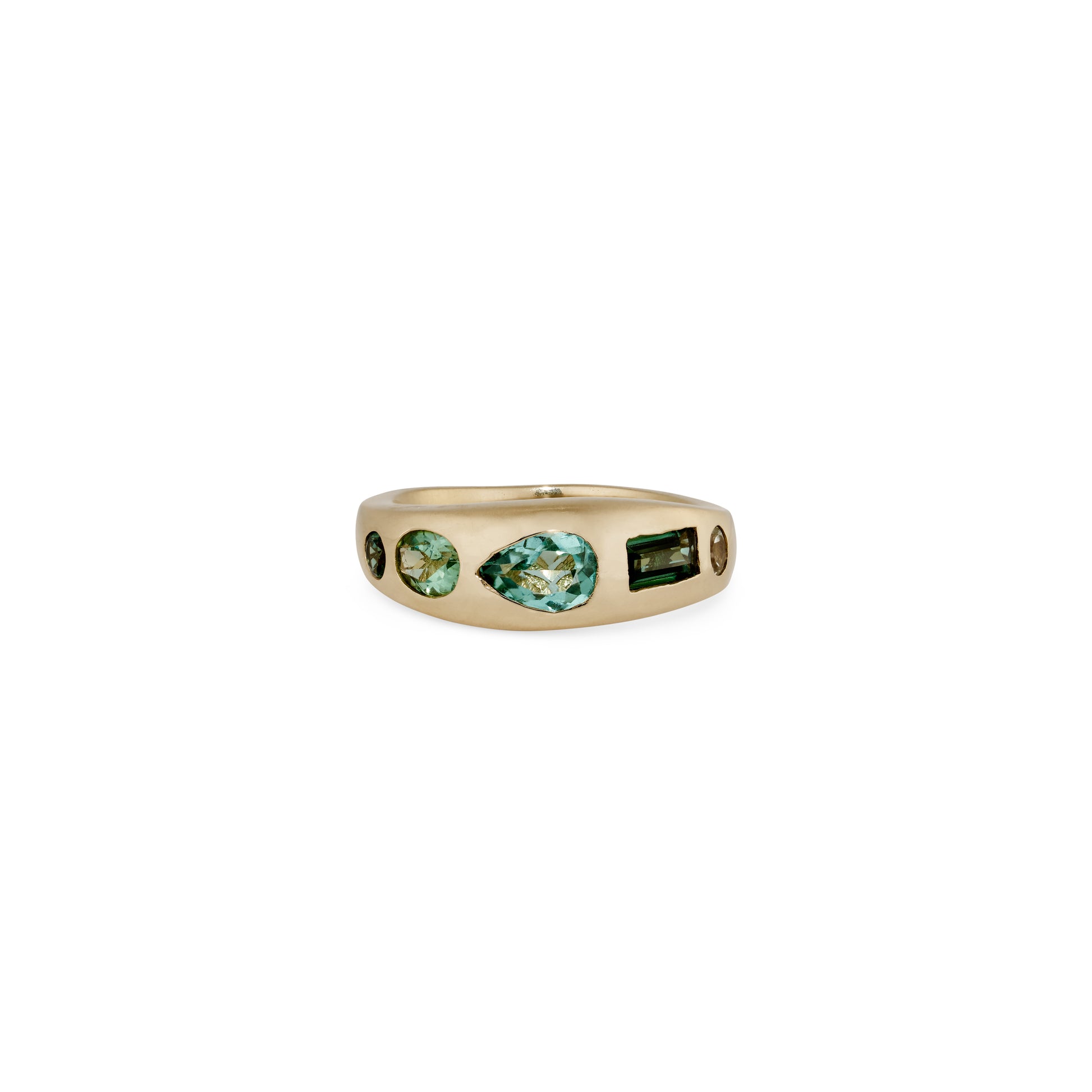 5 Multi Shape Blue + Green Tourmaline Freeform Dome Ring