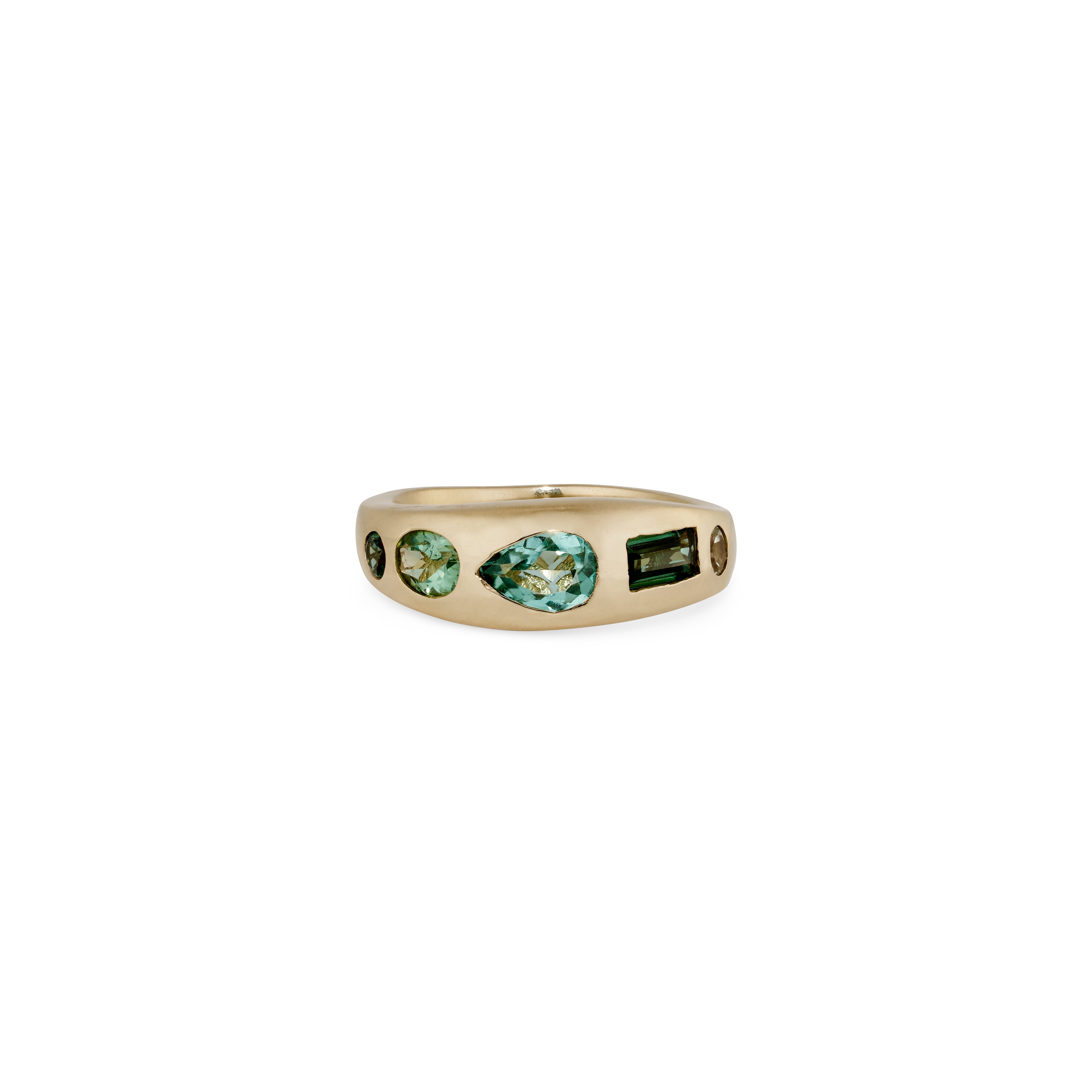 5 Multi Shape Blue + Green Tourmaline Freeform Dome Ring