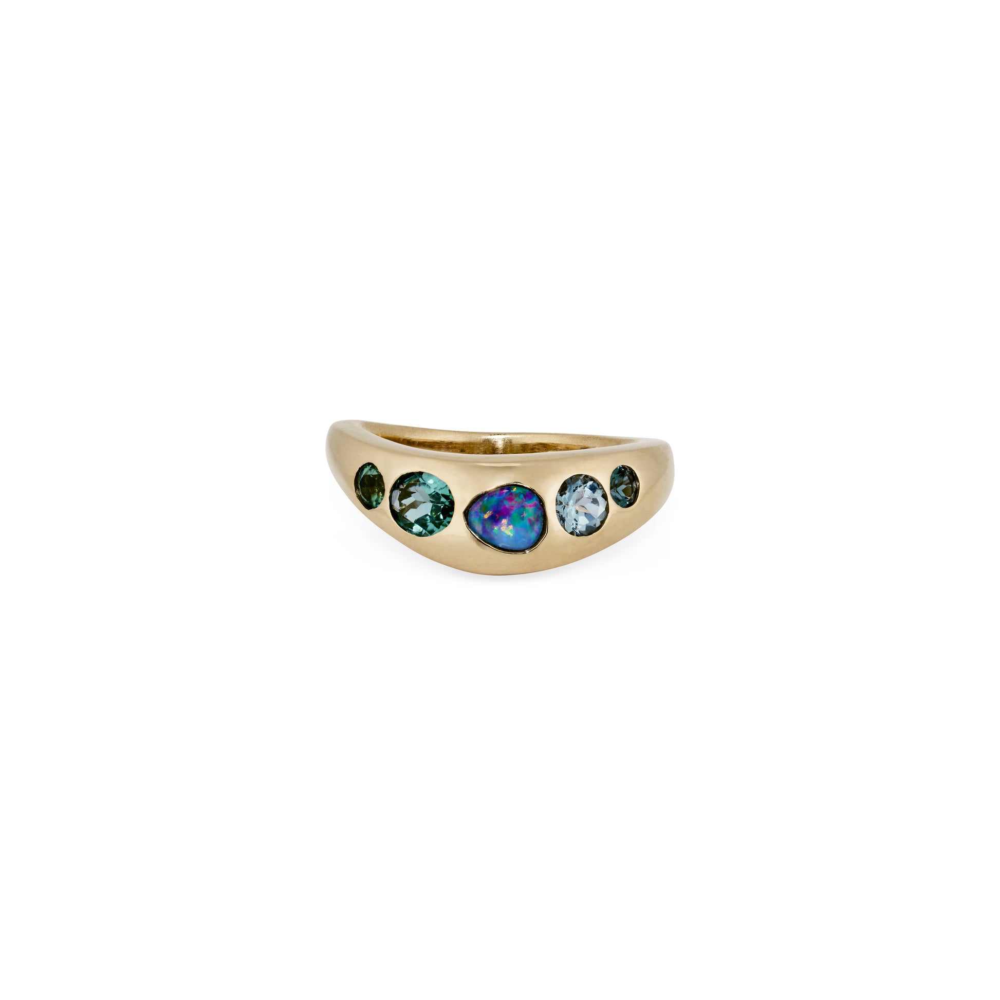 5 Multi Shape Opal + Blue Tourmaline Freeform Dome Ring