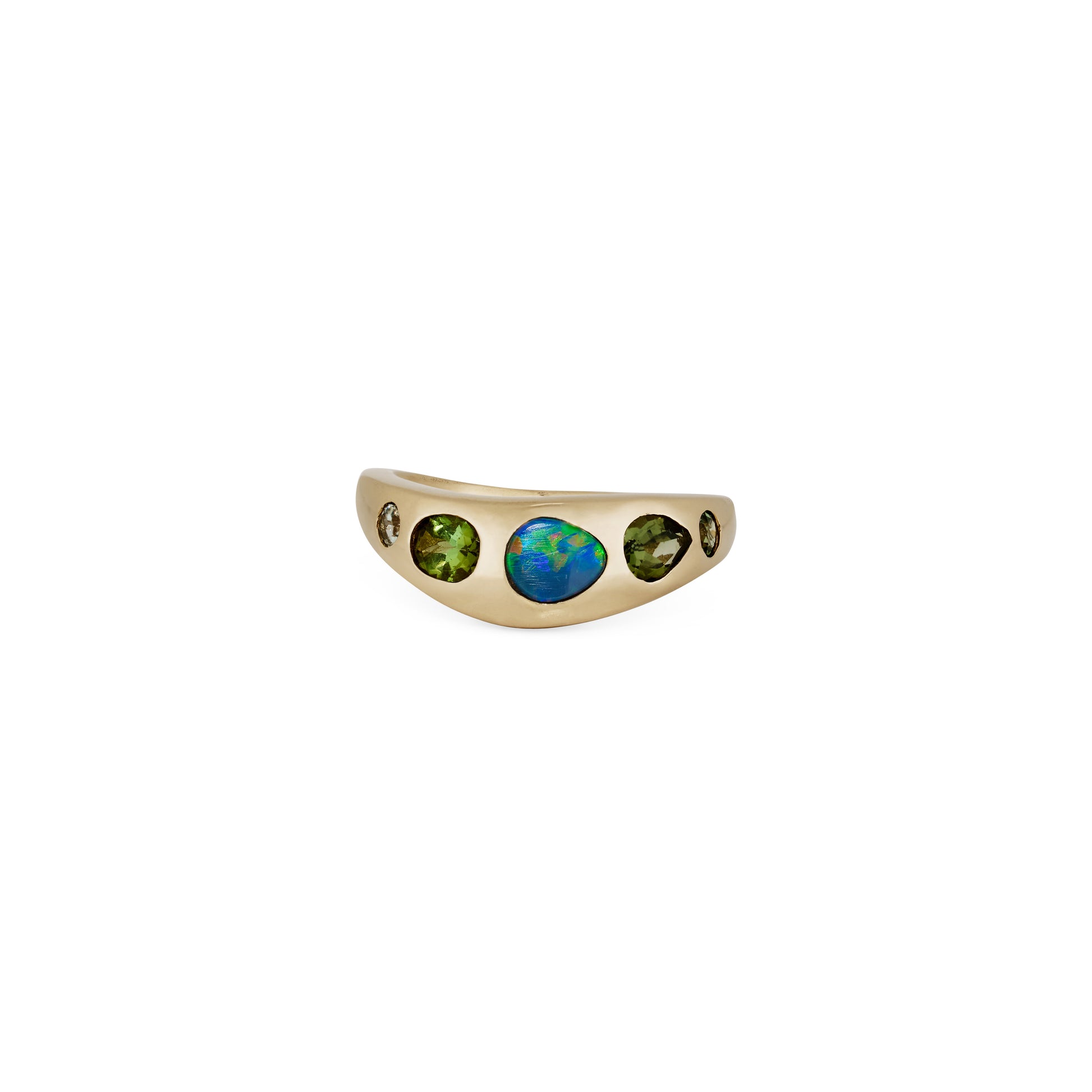 5 Multi Shape Opal + Green Tourmaline Freeform Dome Ring
