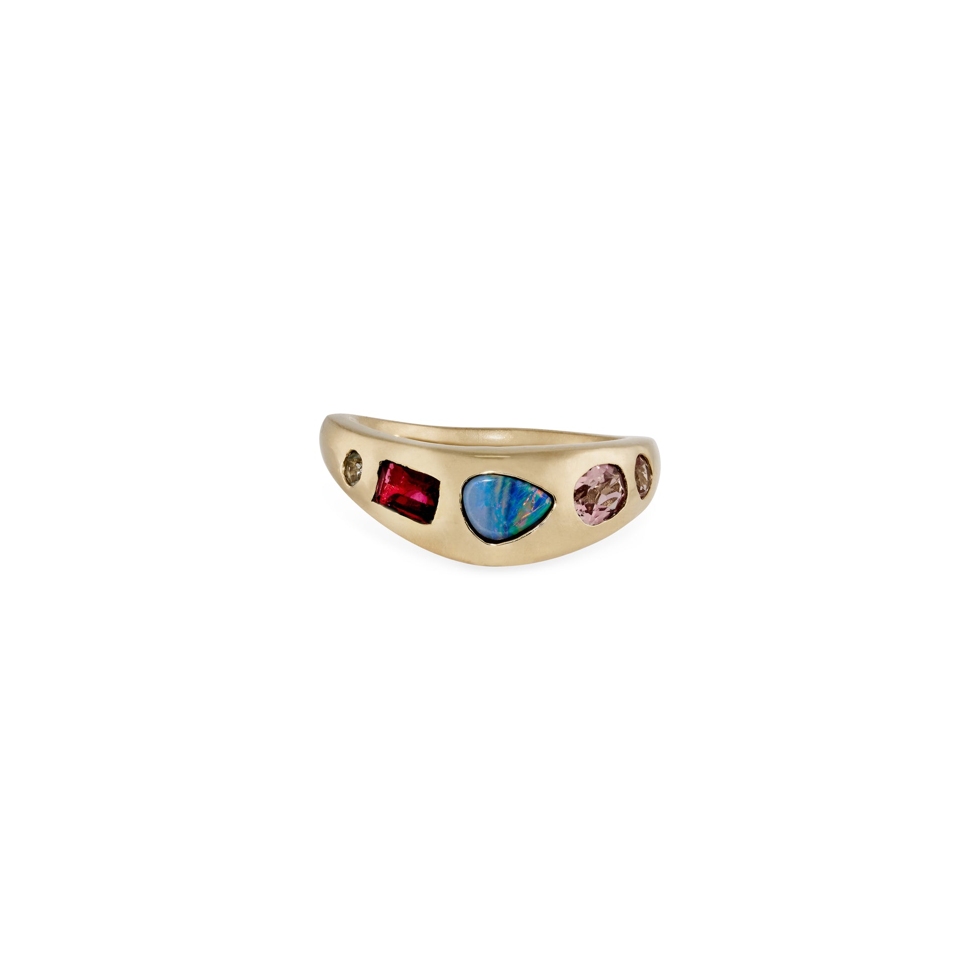 5 Multi Shape Opal + Pink Tourmaline Freeform Dome Ring
