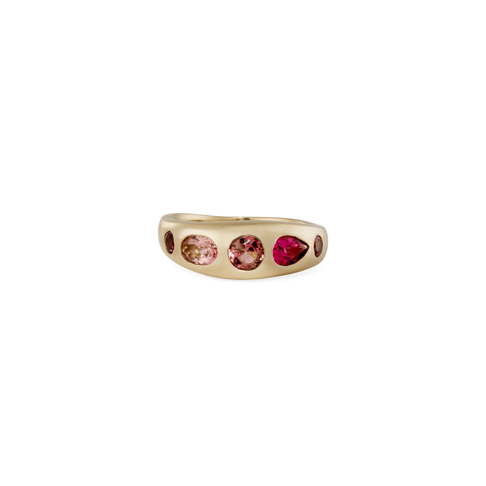 5 Multi Shape Pink Tourmaline Freeform Dome Ring