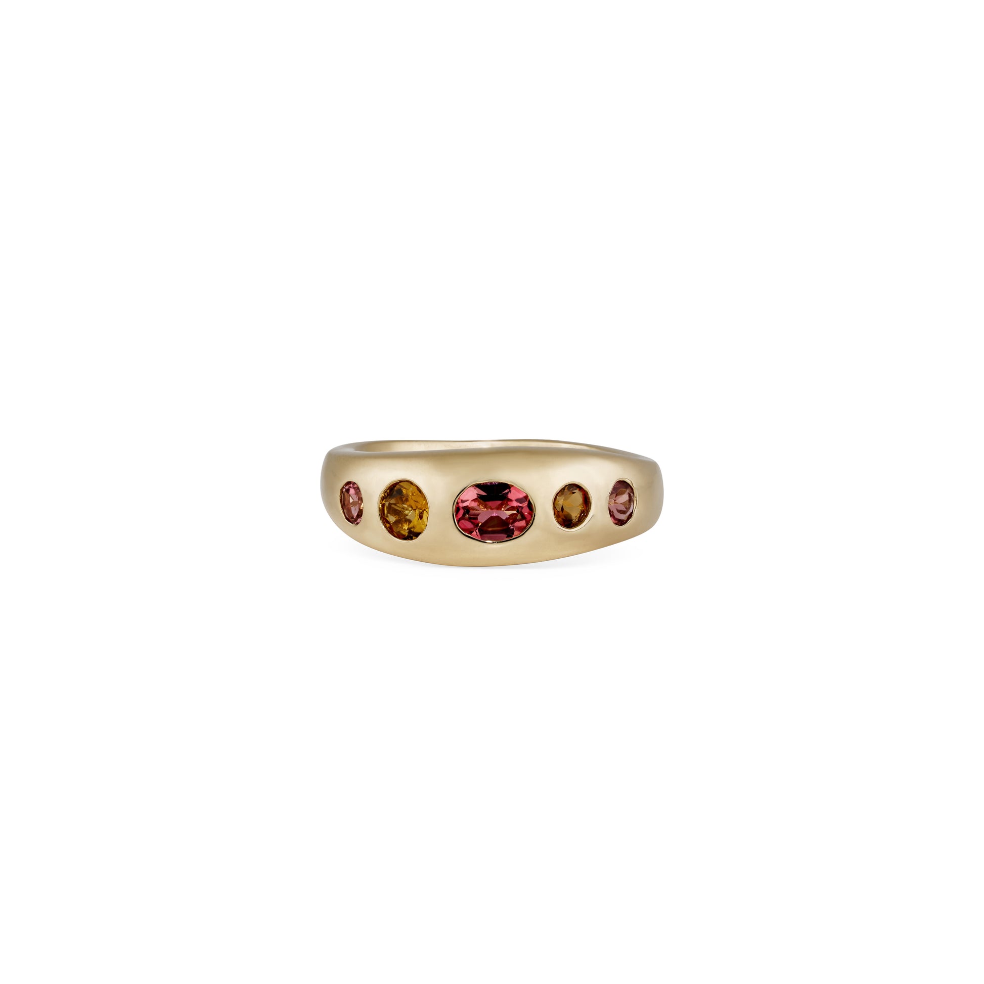 5 Multi Shape Pink + Orange Tourmaline Freeform Dome Ring