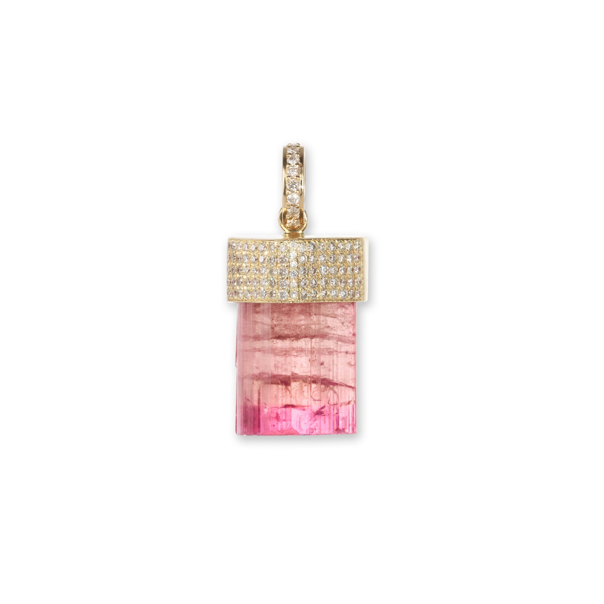 Pave Cap + Pink Tourmaline Crystal Charm