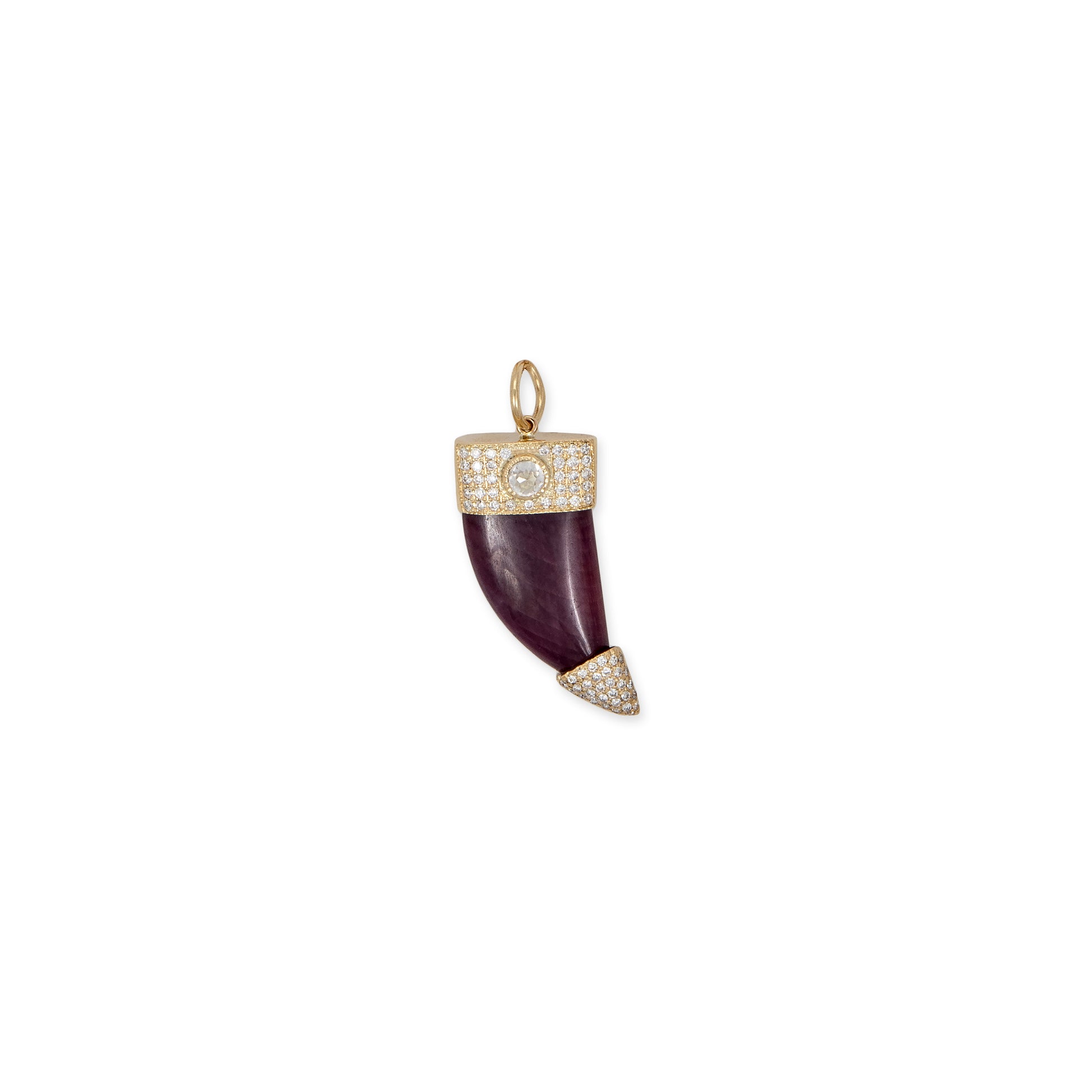 PAVE ROSE CUT DIAMOND CAP STAR RUBY TUSK CHARM