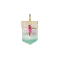 Large Pave Pink Tourmaline Teardrop Cap + Watermelon Tourmaline Crystal Charm