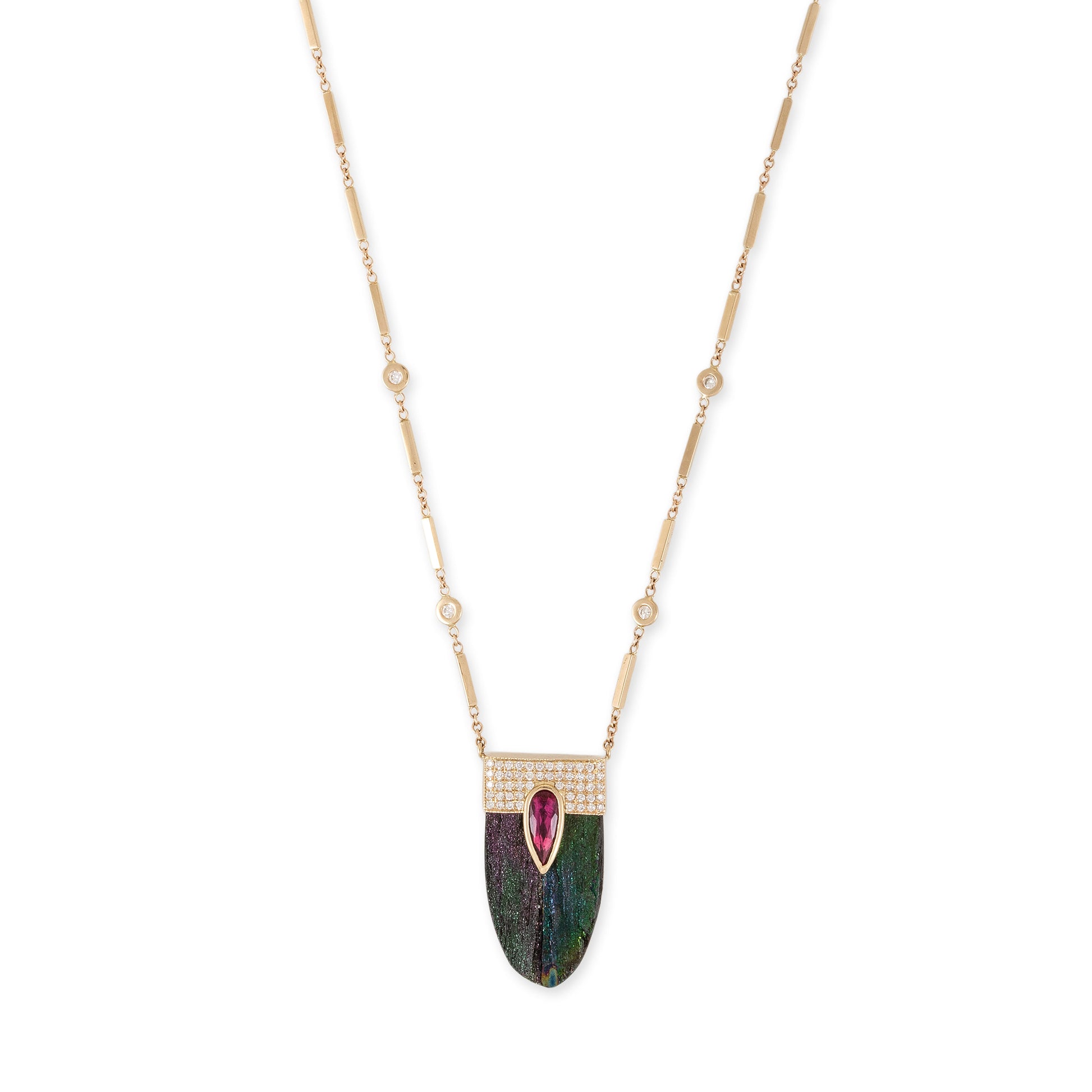 Pave Pink Tourmaline Cap + Titanium Quartz Crystal Necklace