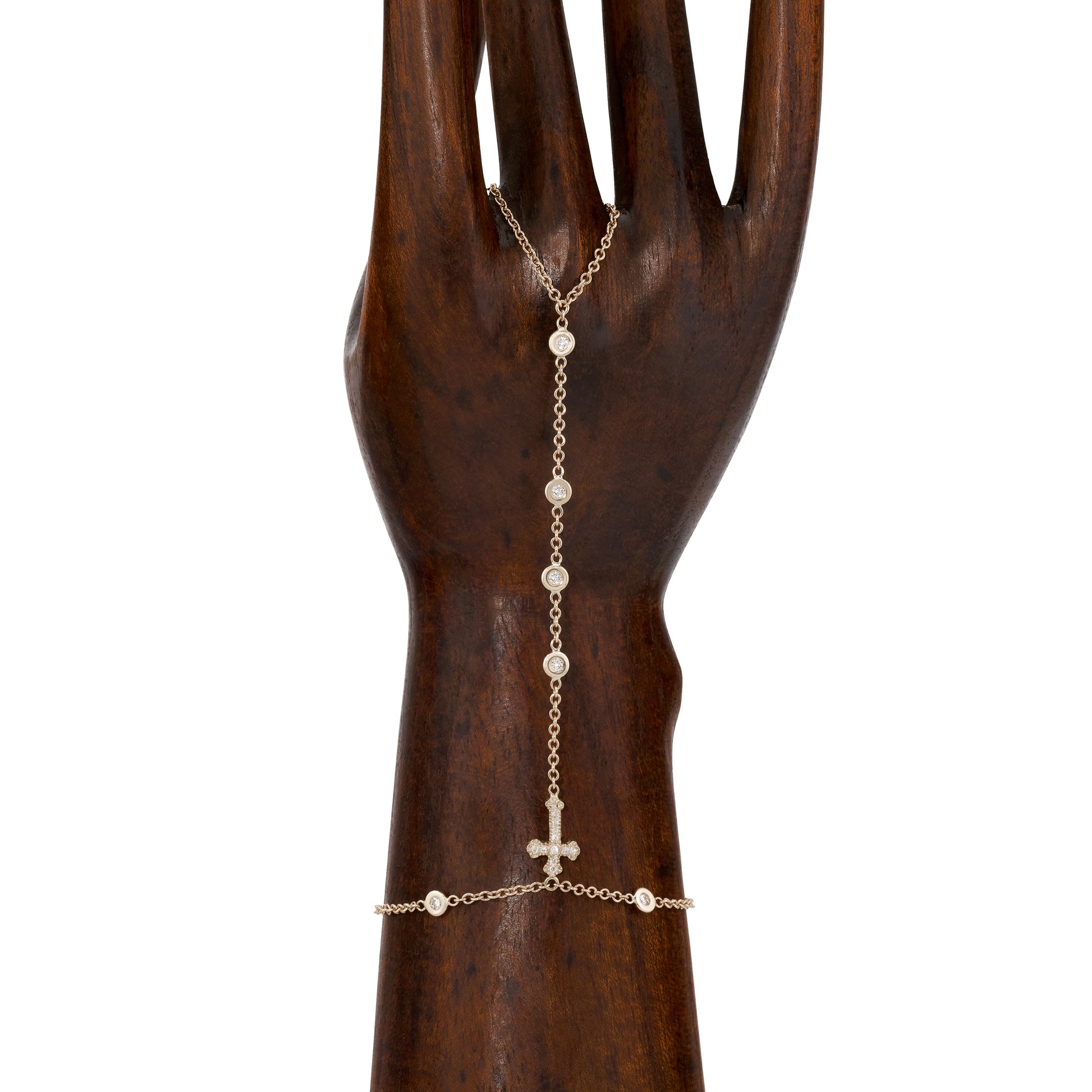 Pave Gothic Cross + Diamond Finger Bracelet