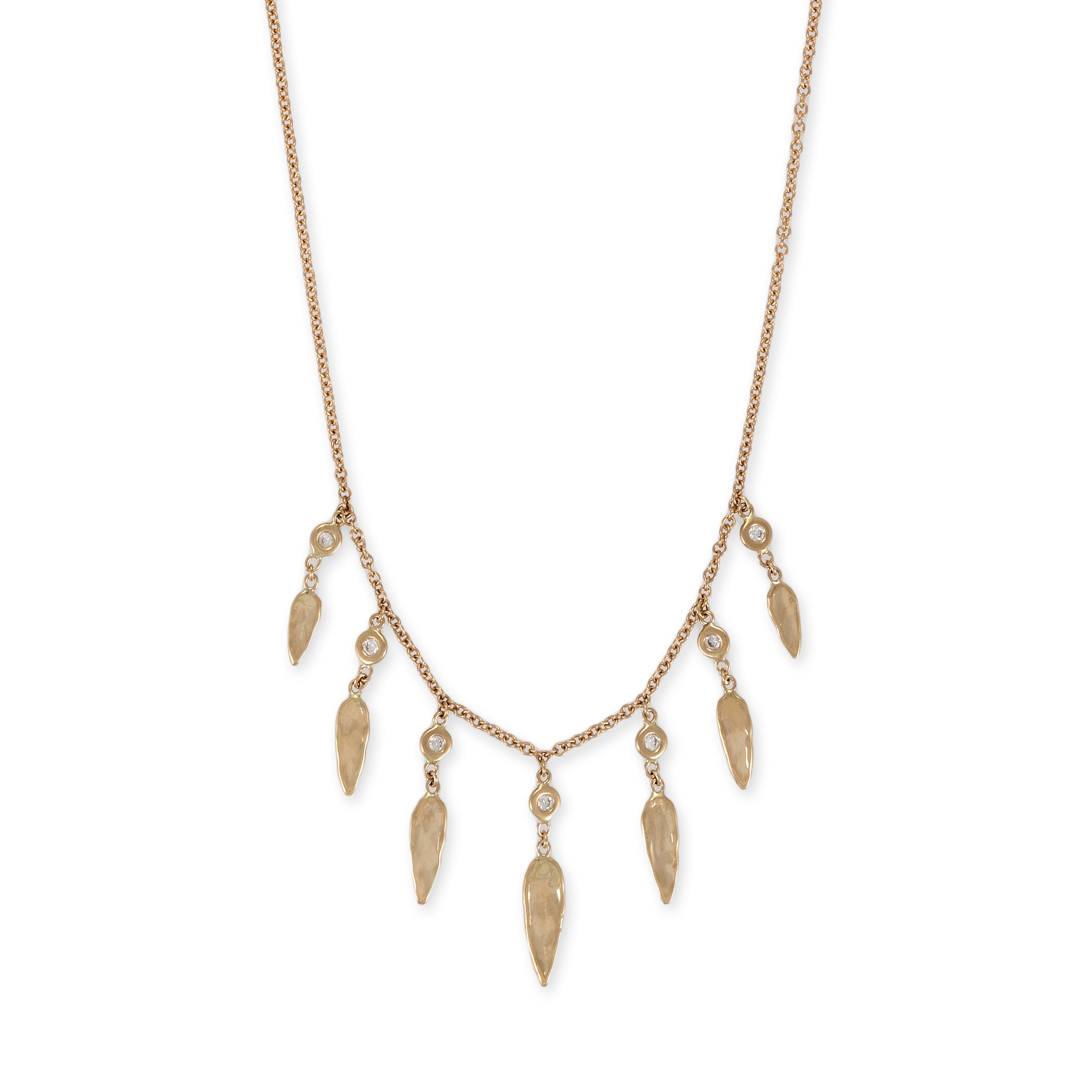 7 Graduated Hammered Elongated Teardrop + Diamond Shakers Necklace
