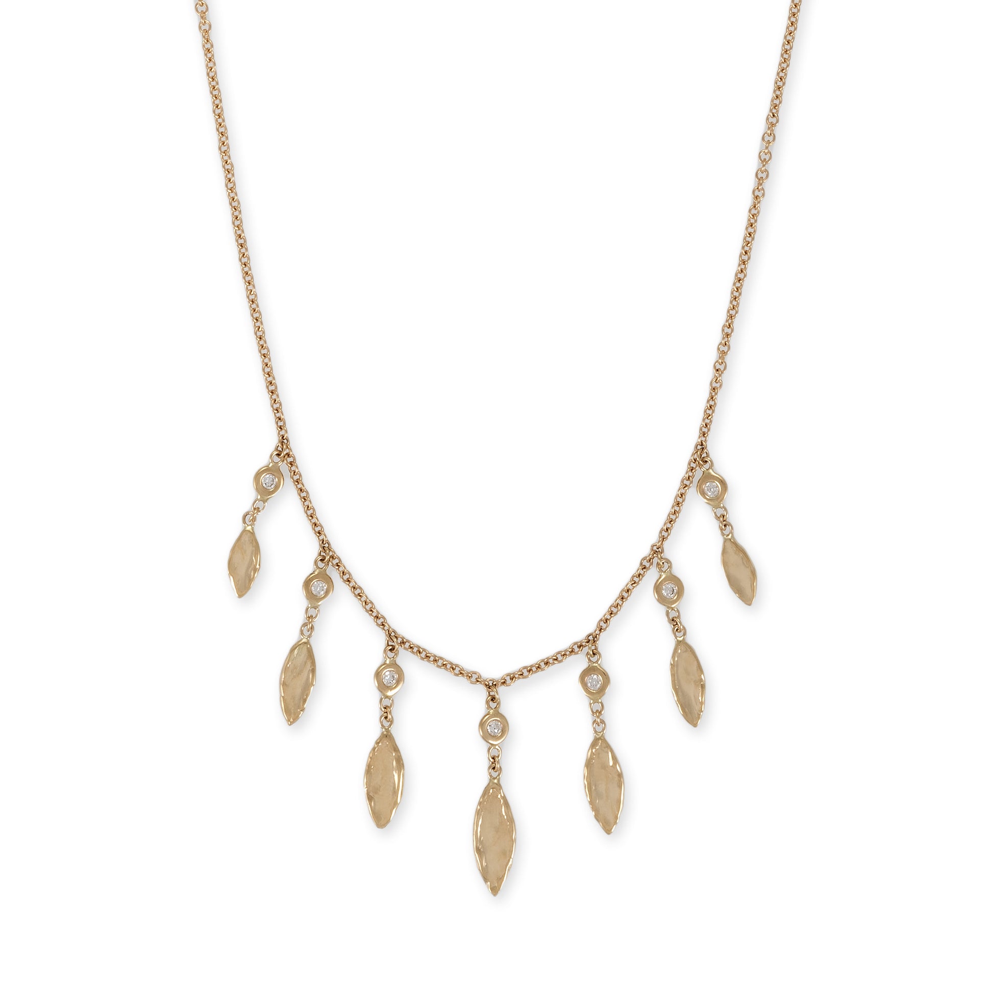 7 Graduated Hammered Marquise + Diamond Shakers Necklace